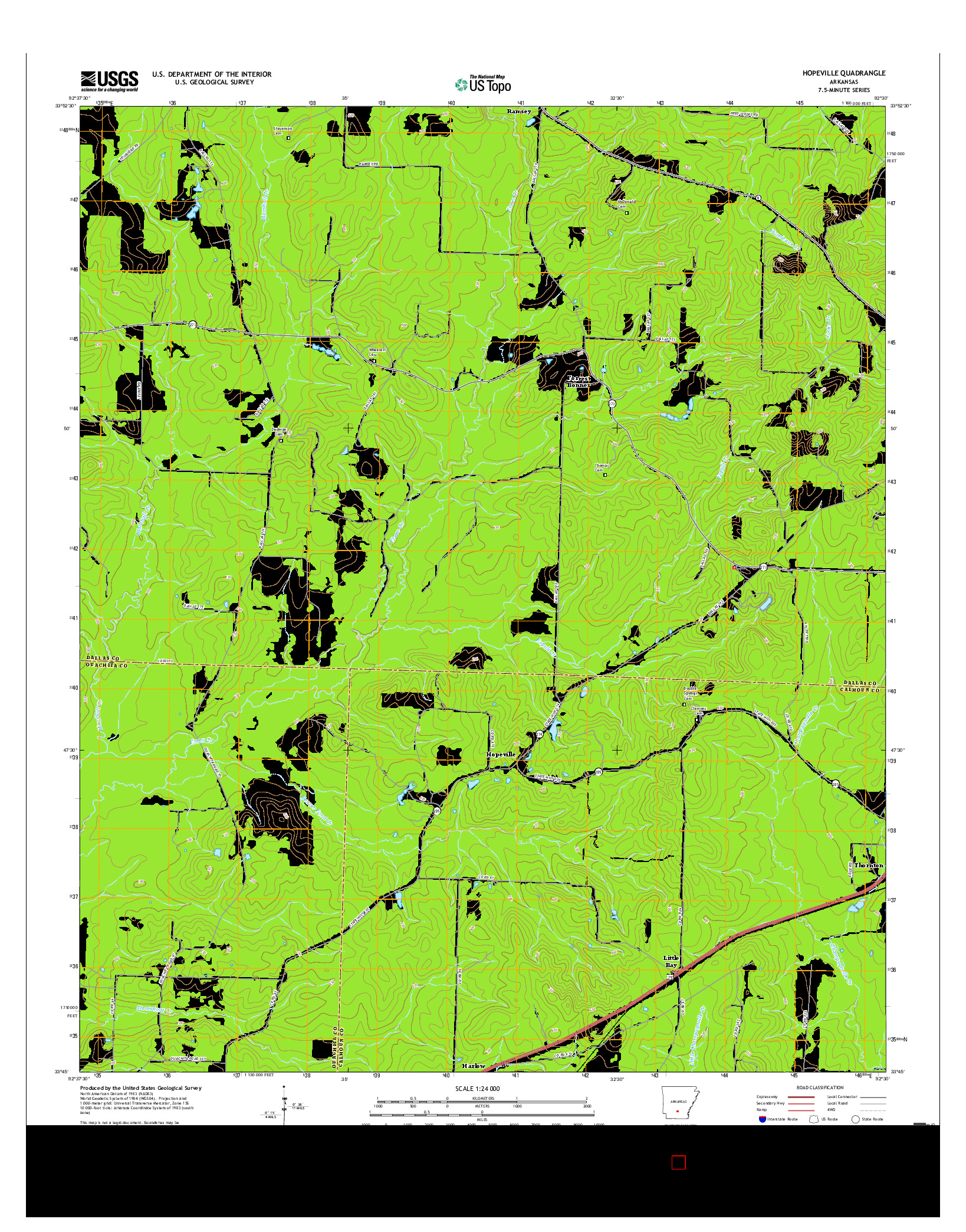 USGS US TOPO 7.5-MINUTE MAP FOR HOPEVILLE, AR 2017