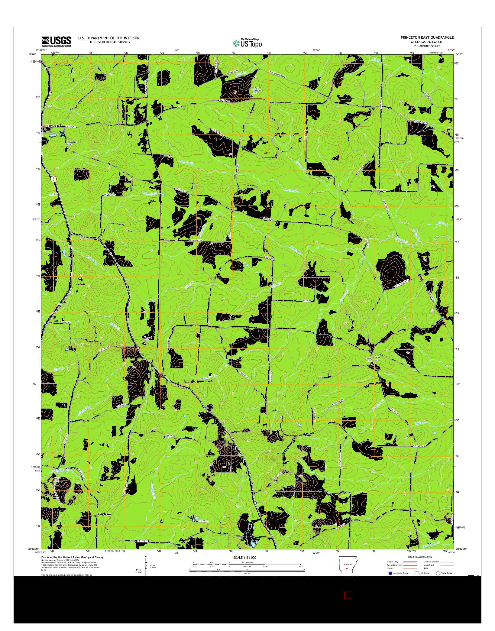 USGS US TOPO 7.5-MINUTE MAP FOR PRINCETON EAST, AR 2017