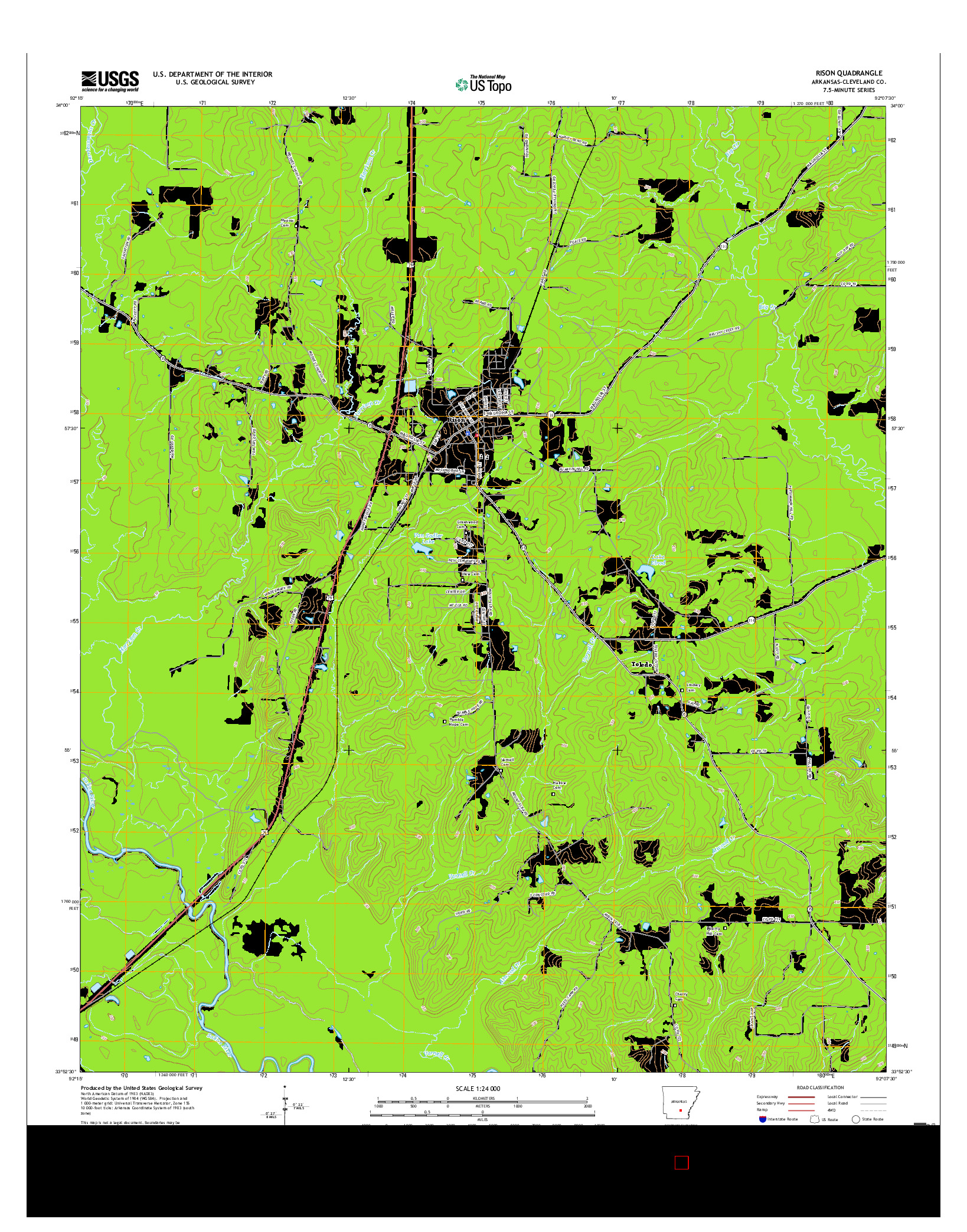 USGS US TOPO 7.5-MINUTE MAP FOR RISON, AR 2017