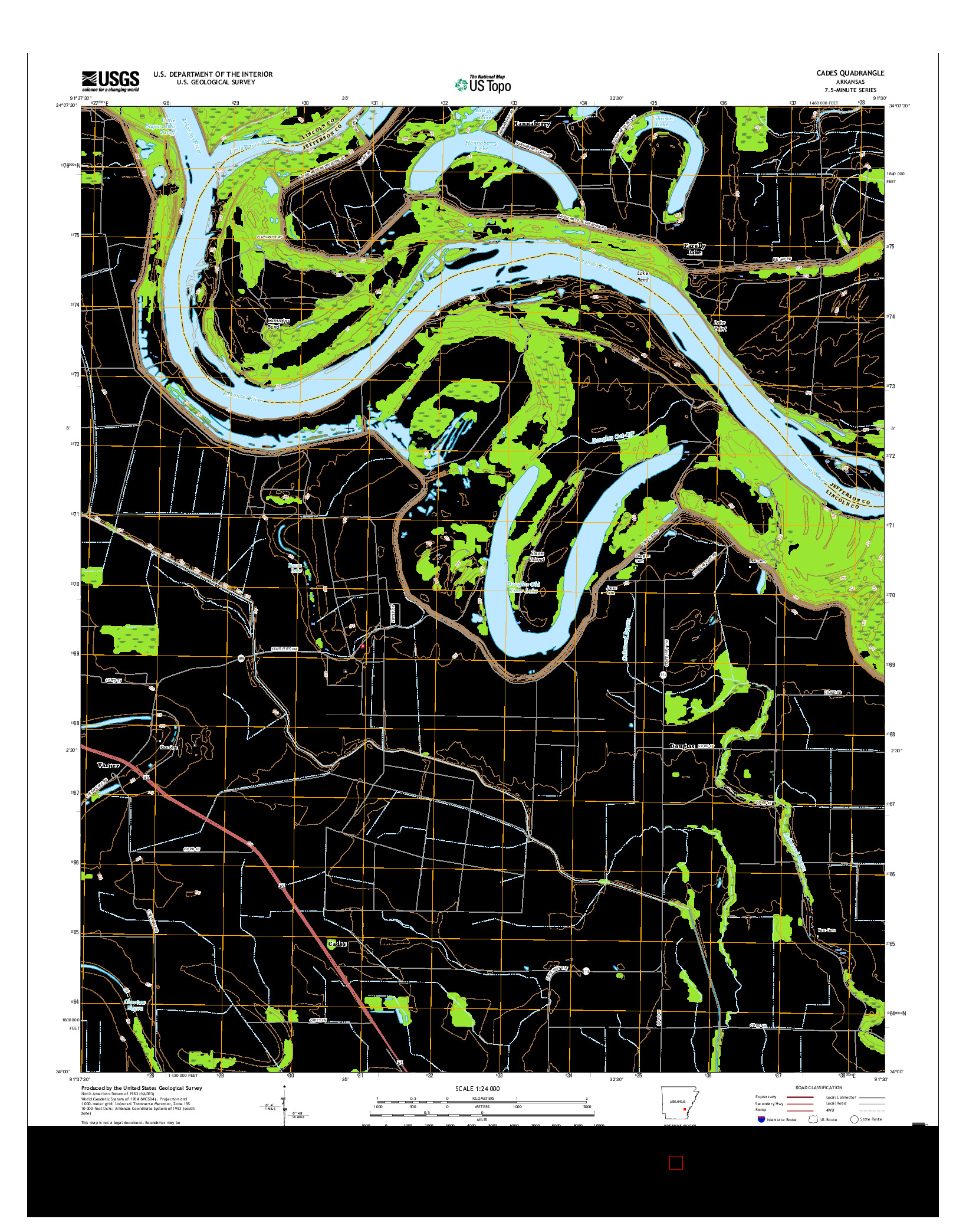 USGS US TOPO 7.5-MINUTE MAP FOR CADES, AR 2017