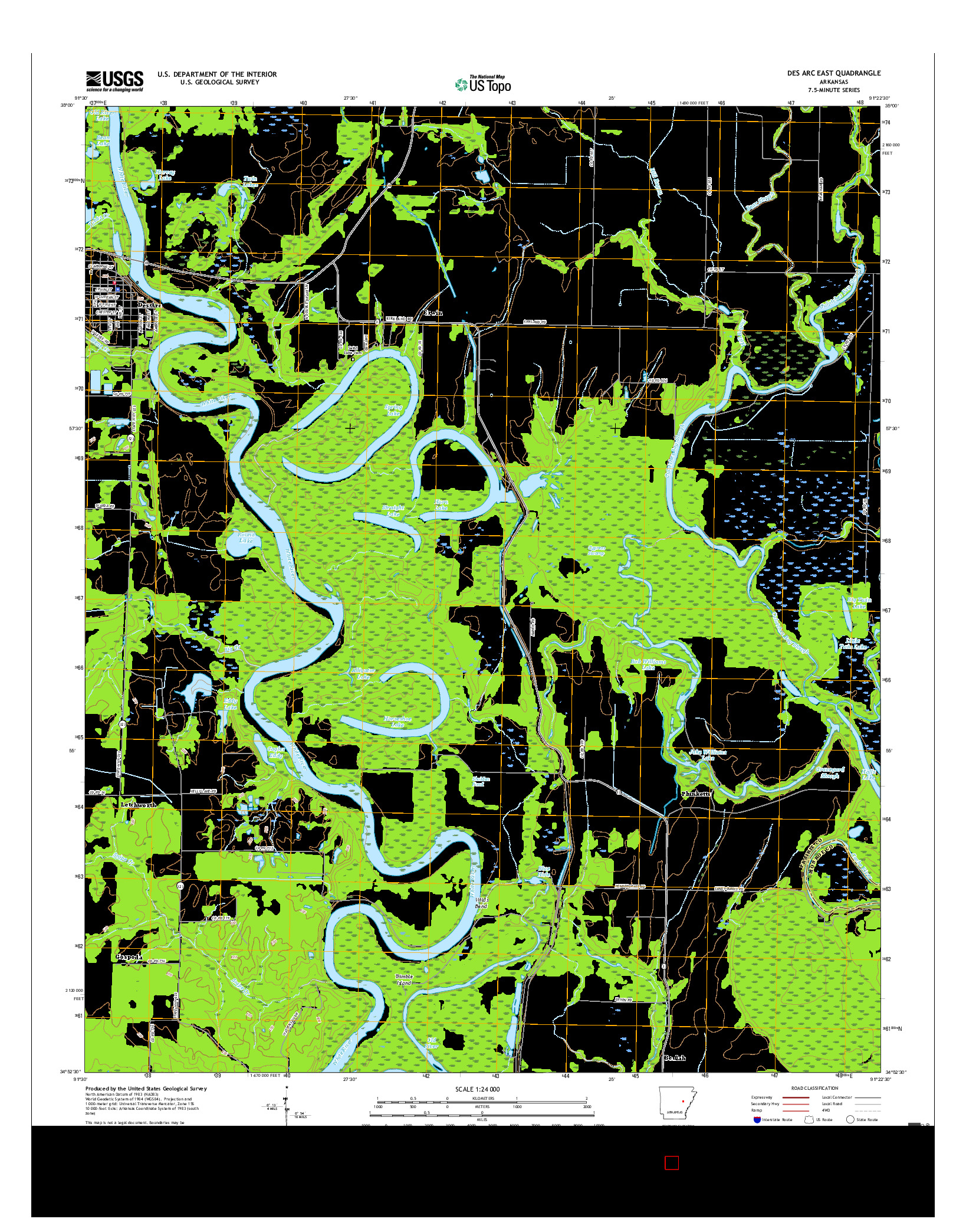 USGS US TOPO 7.5-MINUTE MAP FOR DES ARC EAST, AR 2017