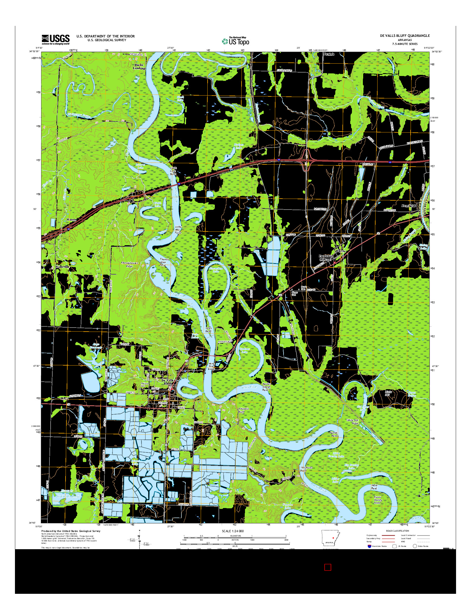 USGS US TOPO 7.5-MINUTE MAP FOR DE VALLS BLUFF, AR 2017