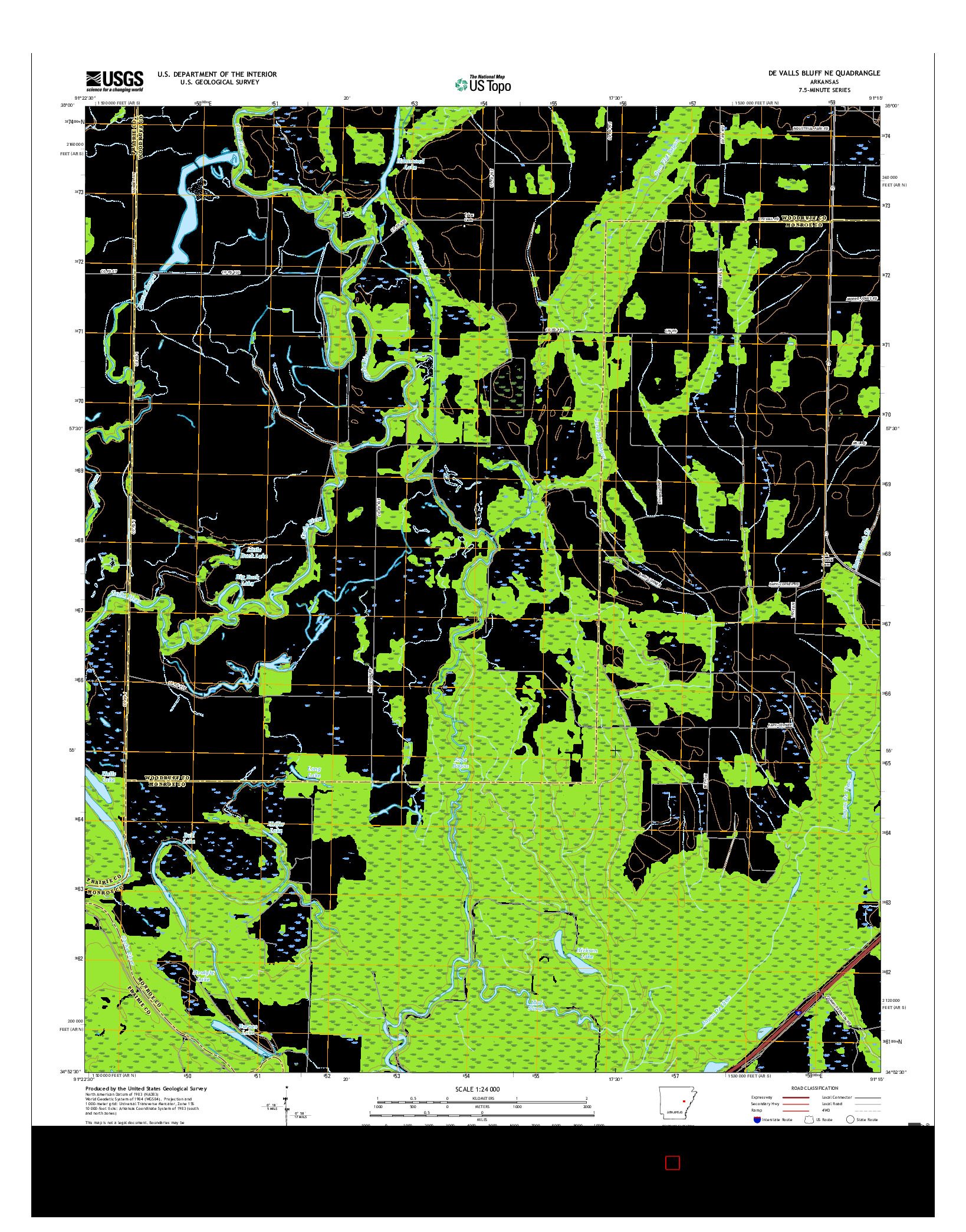 USGS US TOPO 7.5-MINUTE MAP FOR DE VALLS BLUFF NE, AR 2017