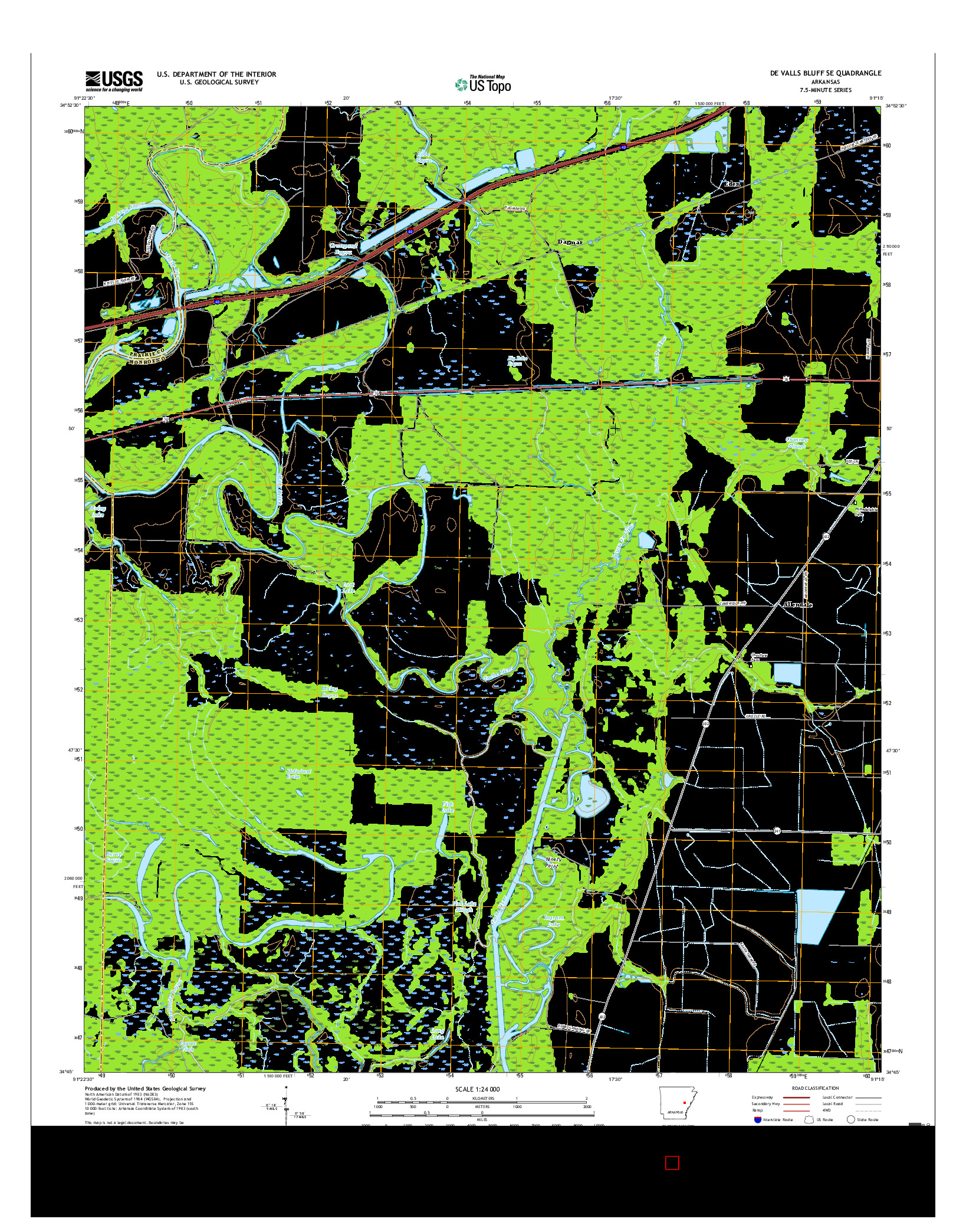 USGS US TOPO 7.5-MINUTE MAP FOR DE VALLS BLUFF SE, AR 2017