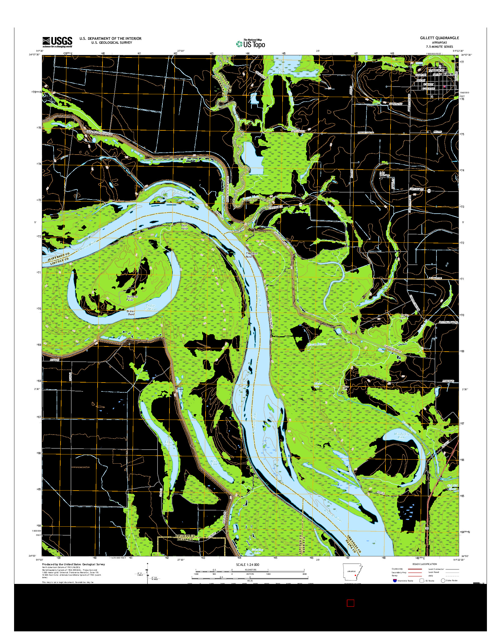 USGS US TOPO 7.5-MINUTE MAP FOR GILLETT, AR 2017