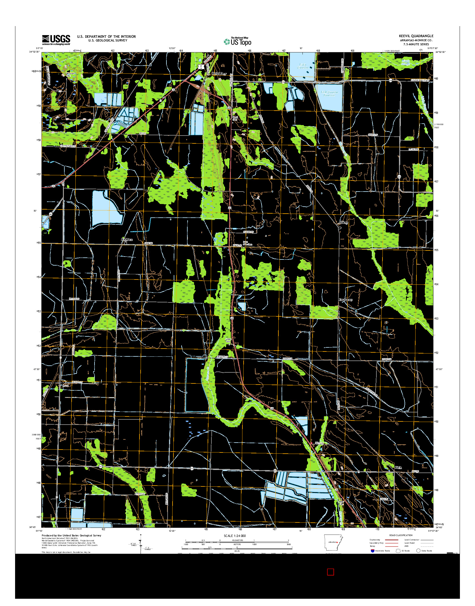 USGS US TOPO 7.5-MINUTE MAP FOR KEEVIL, AR 2017