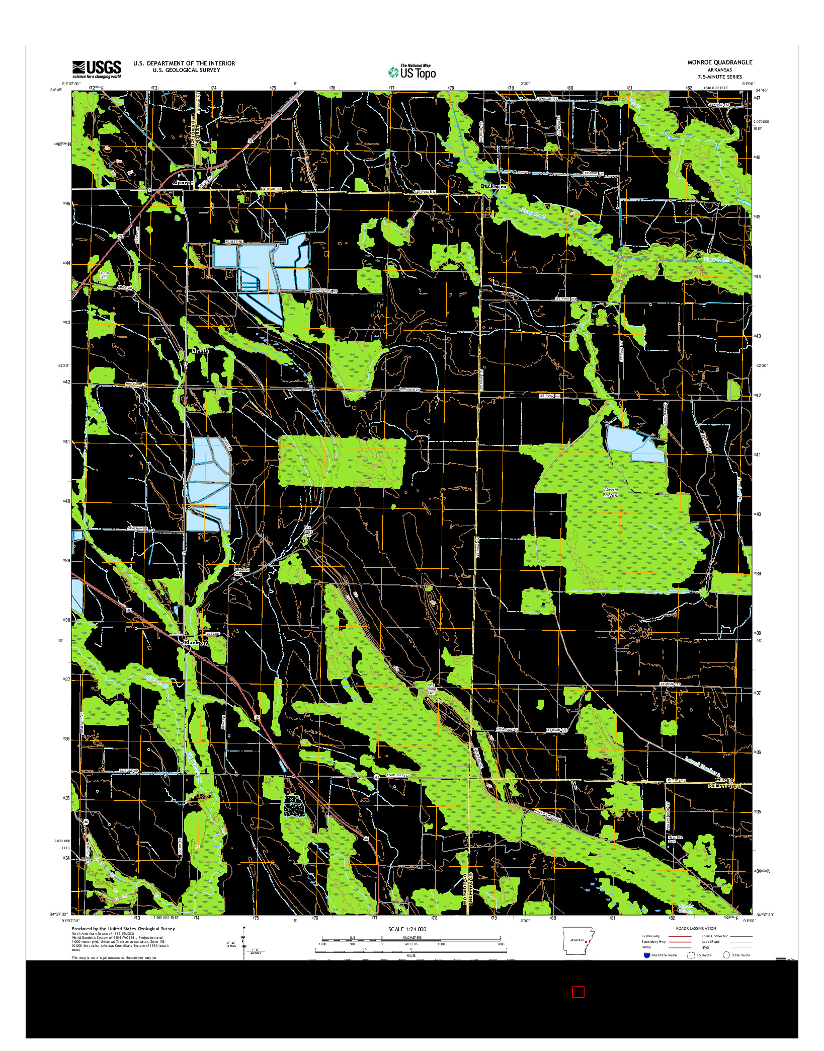 USGS US TOPO 7.5-MINUTE MAP FOR MONROE, AR 2017