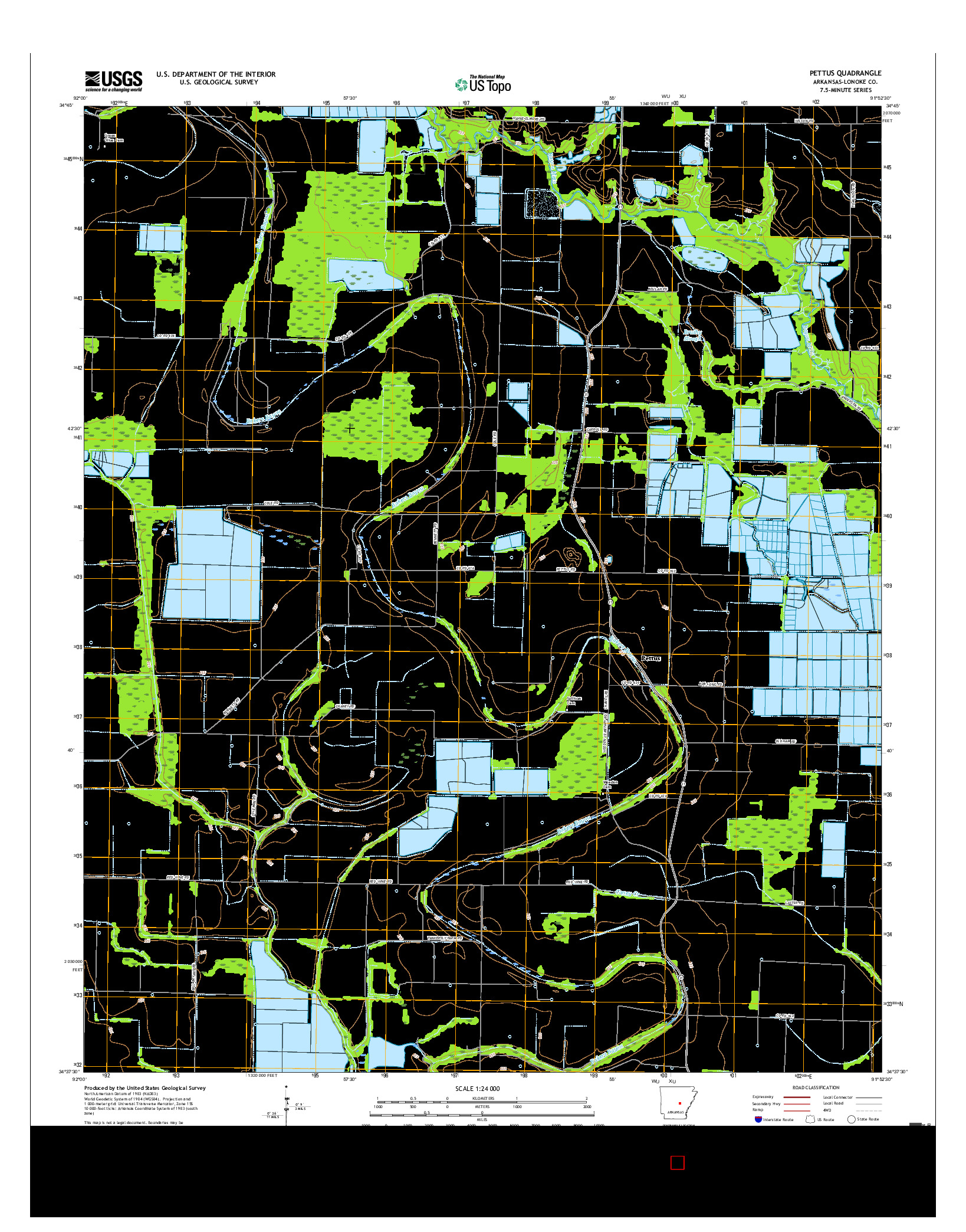 USGS US TOPO 7.5-MINUTE MAP FOR PETTUS, AR 2017