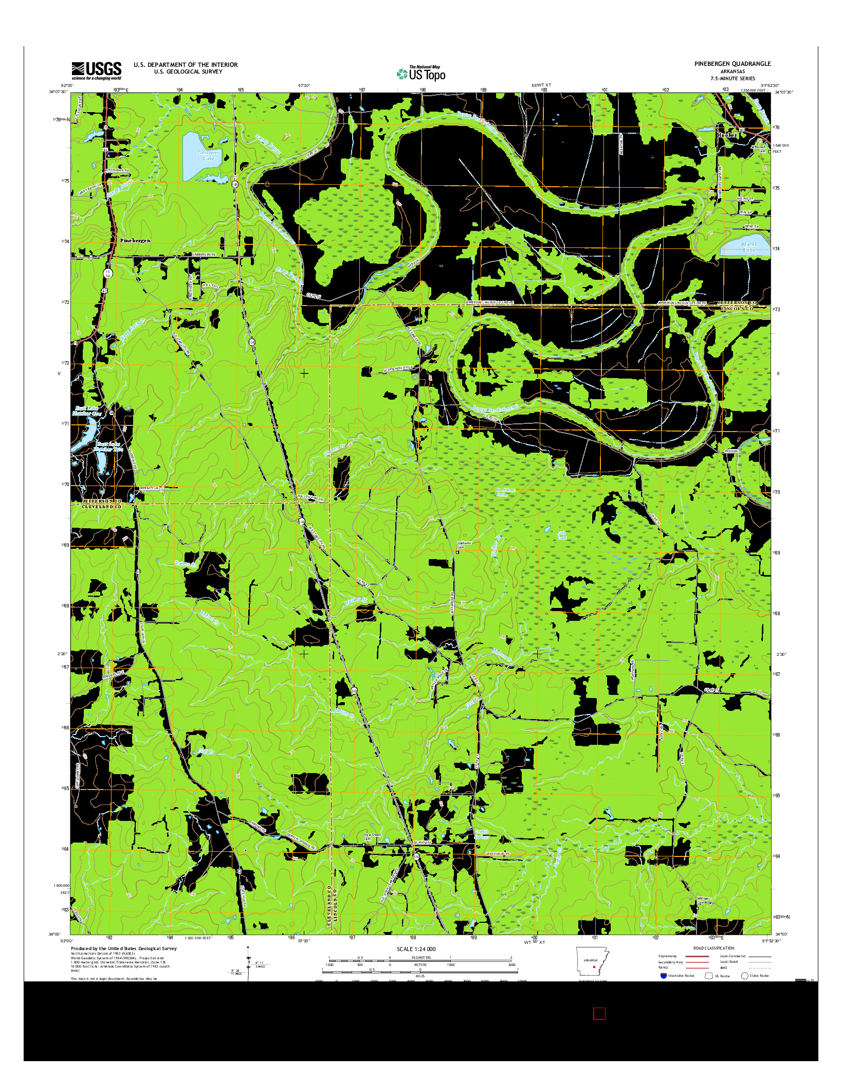 USGS US TOPO 7.5-MINUTE MAP FOR PINEBERGEN, AR 2017