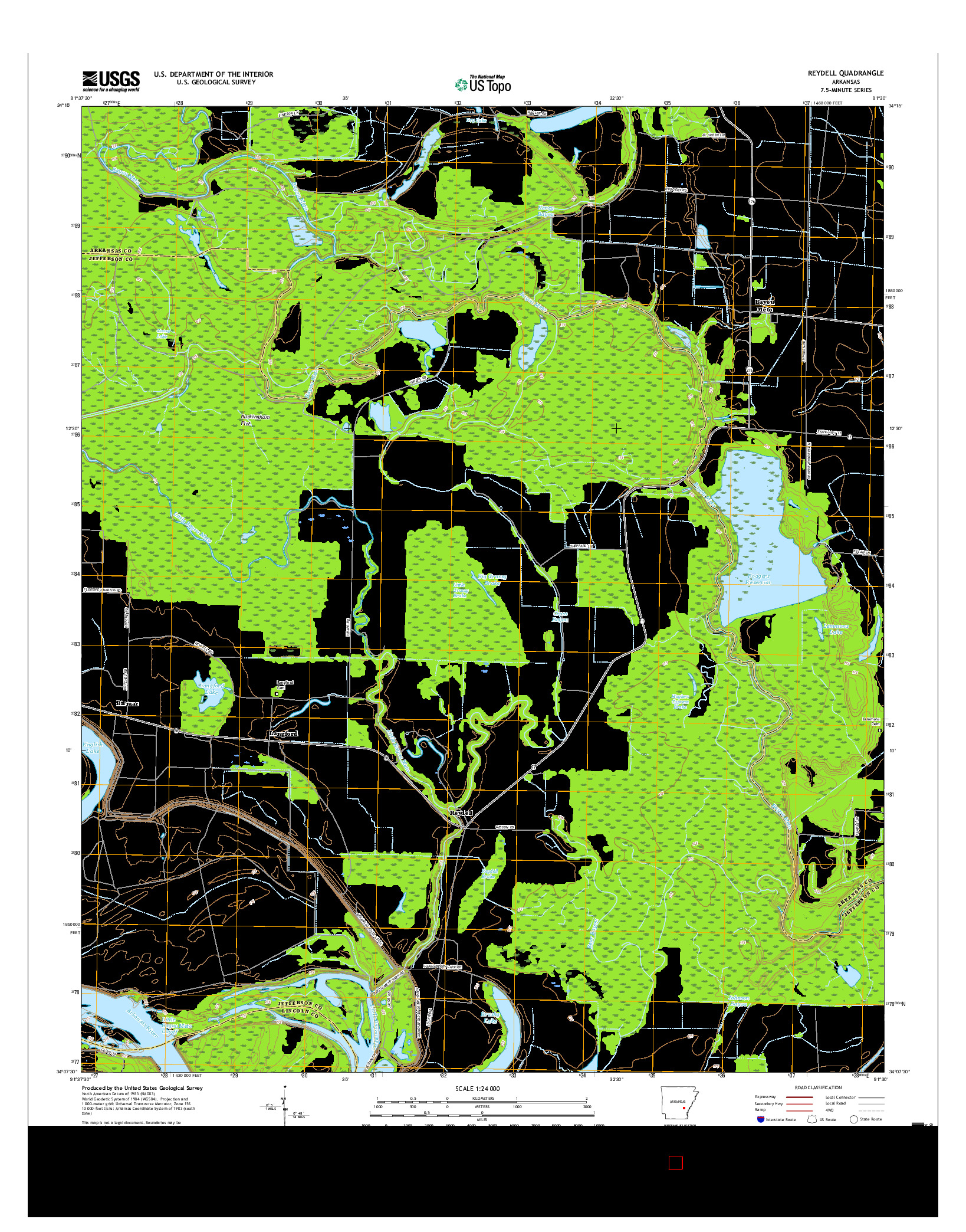 USGS US TOPO 7.5-MINUTE MAP FOR REYDELL, AR 2017