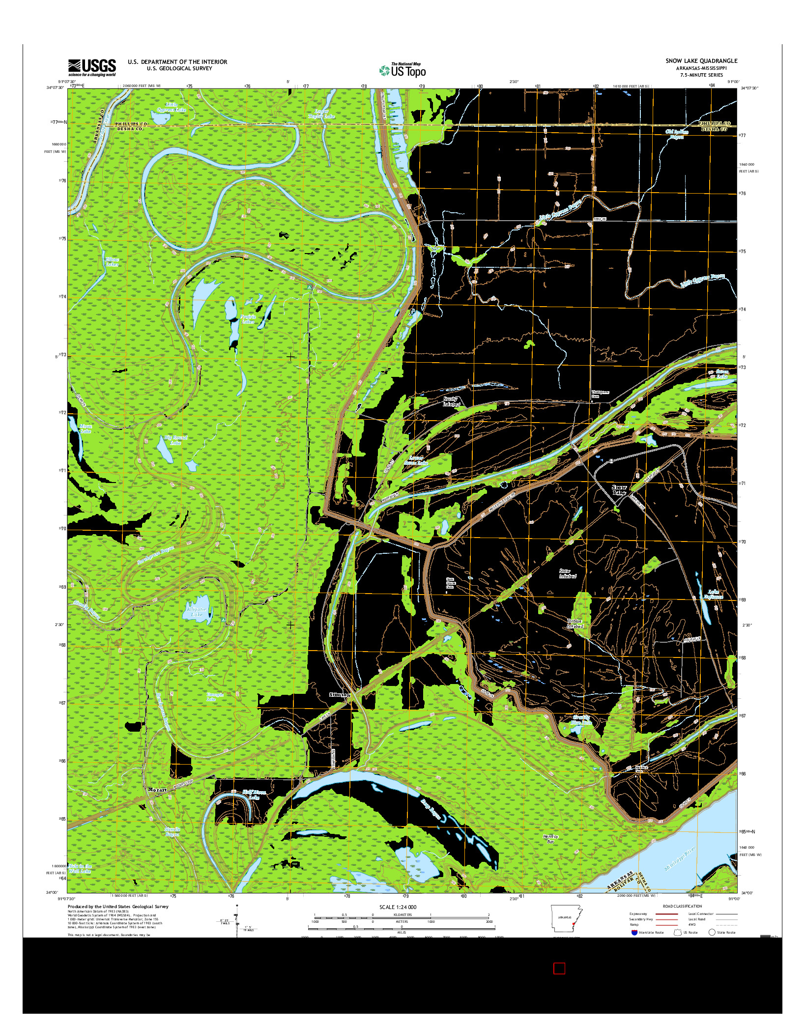 USGS US TOPO 7.5-MINUTE MAP FOR SNOW LAKE, AR-MS 2017