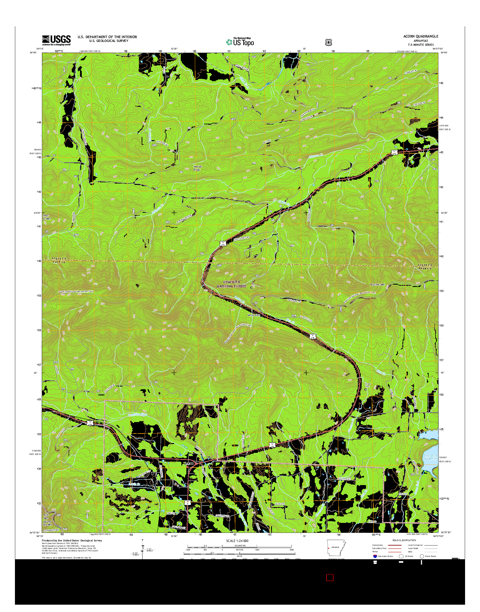 USGS US TOPO 7.5-MINUTE MAP FOR ACORN, AR 2017