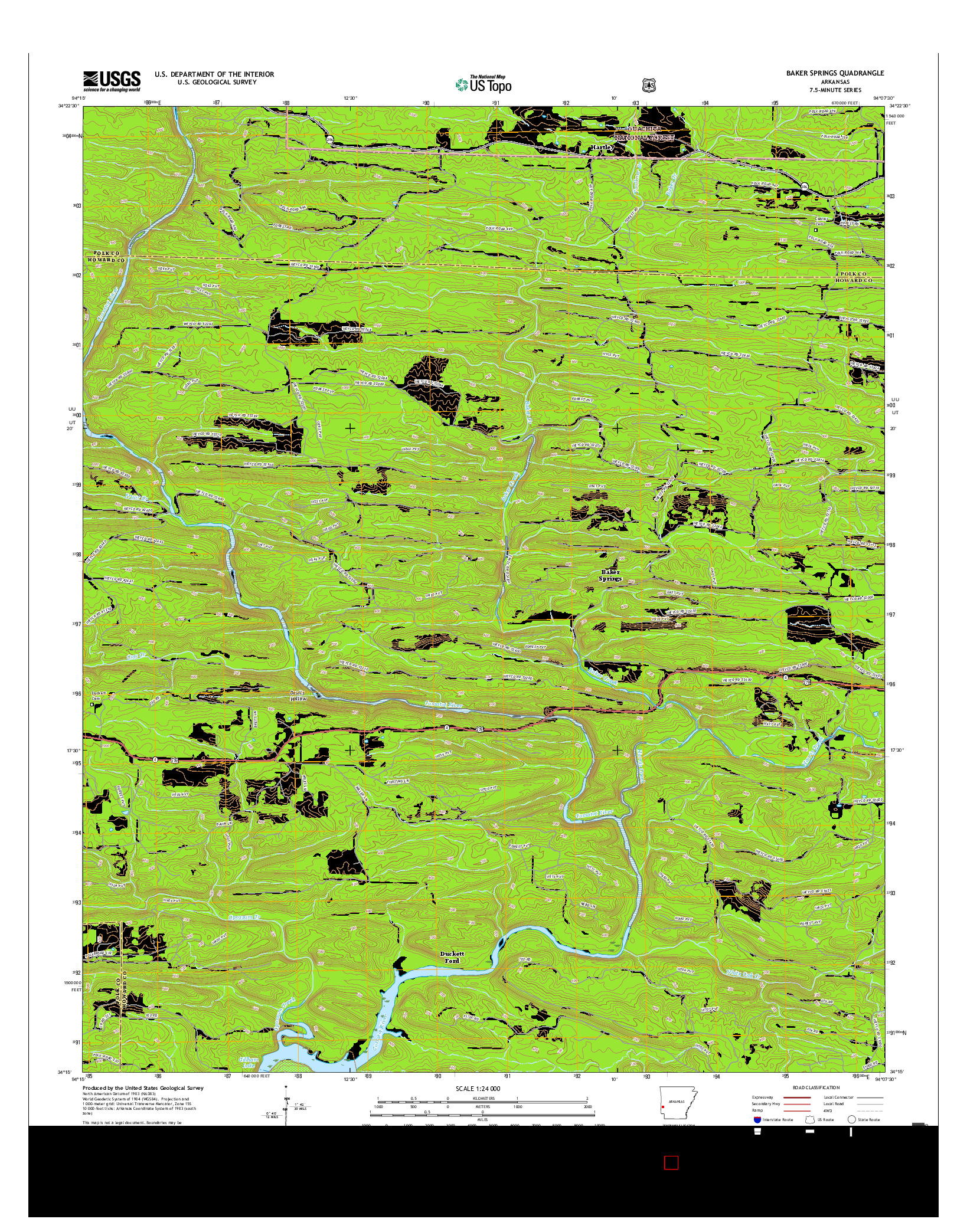 USGS US TOPO 7.5-MINUTE MAP FOR BAKER SPRINGS, AR 2017