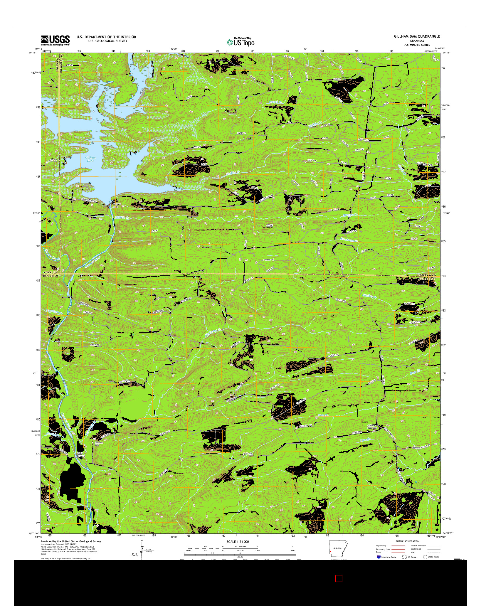 USGS US TOPO 7.5-MINUTE MAP FOR GILLHAM DAM, AR 2017