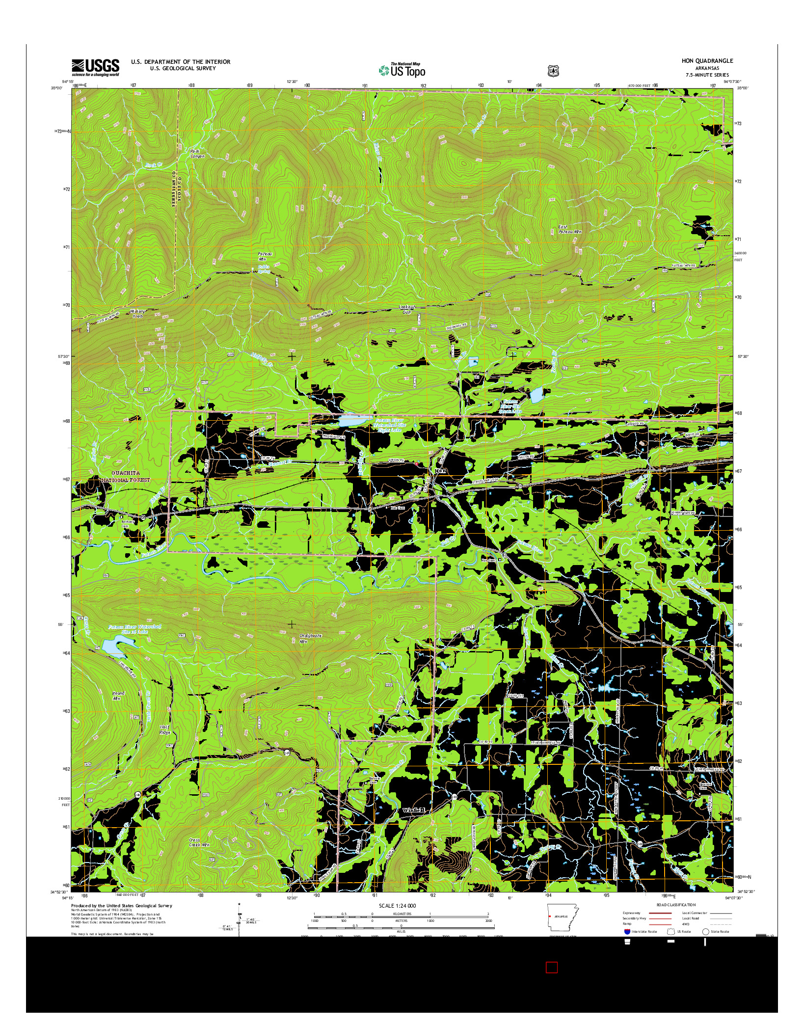 USGS US TOPO 7.5-MINUTE MAP FOR HON, AR 2017