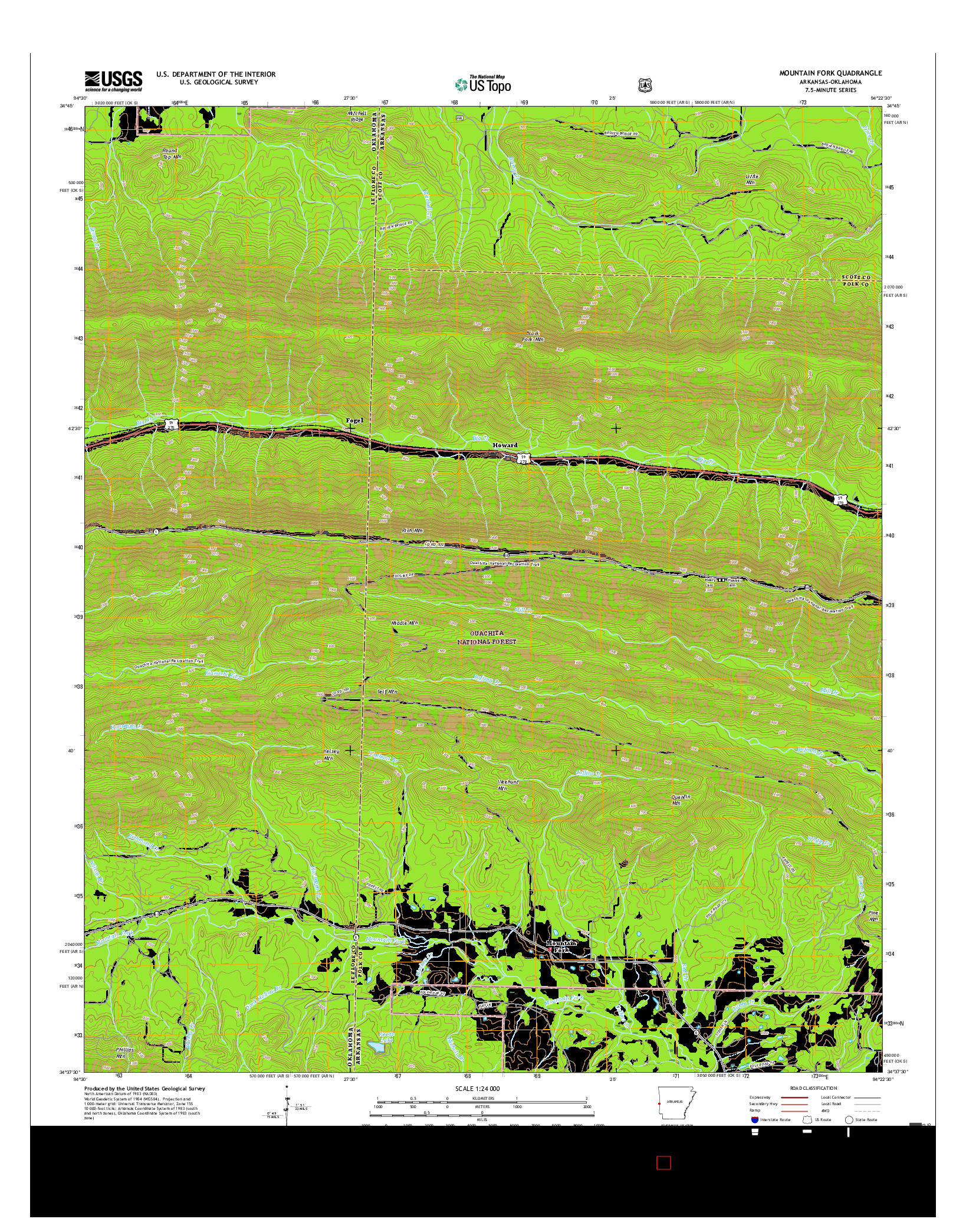 USGS US TOPO 7.5-MINUTE MAP FOR MOUNTAIN FORK, AR-OK 2017