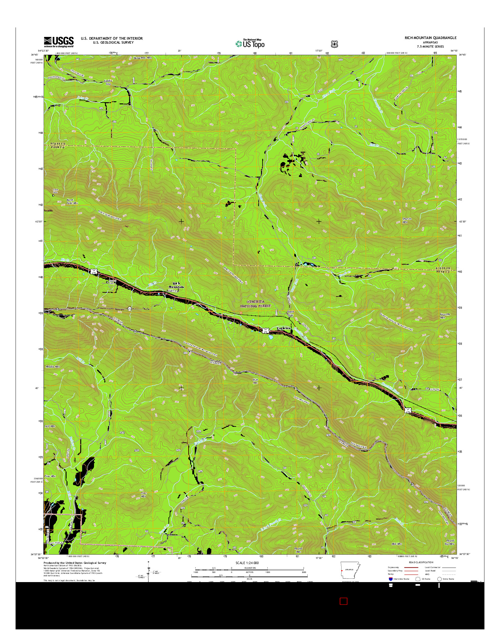 USGS US TOPO 7.5-MINUTE MAP FOR RICH MOUNTAIN, AR 2017