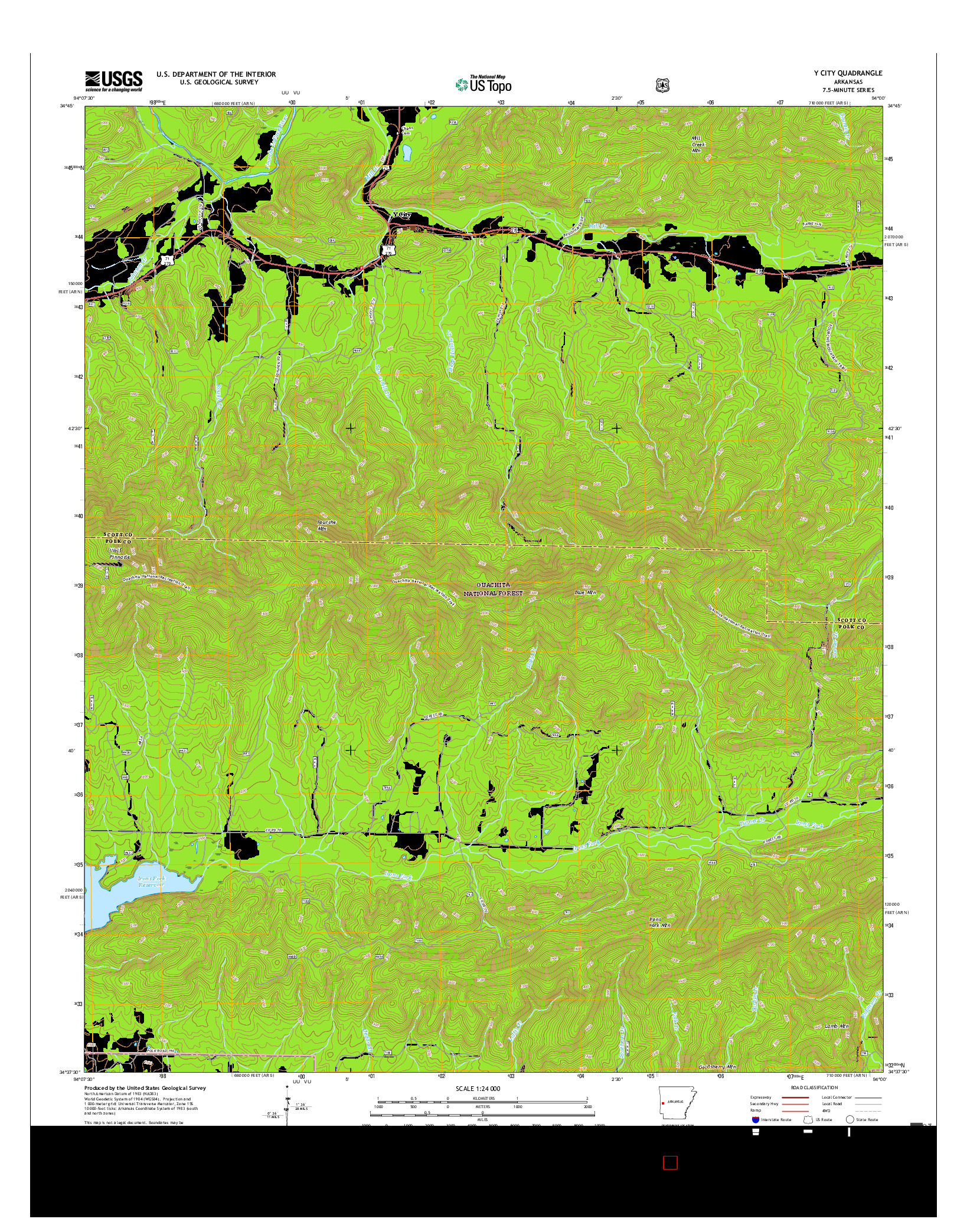 USGS US TOPO 7.5-MINUTE MAP FOR Y CITY, AR 2017