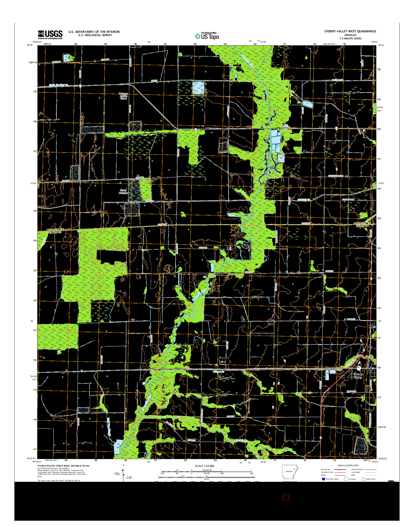 USGS US TOPO 7.5-MINUTE MAP FOR CHERRY VALLEY WEST, AR 2017