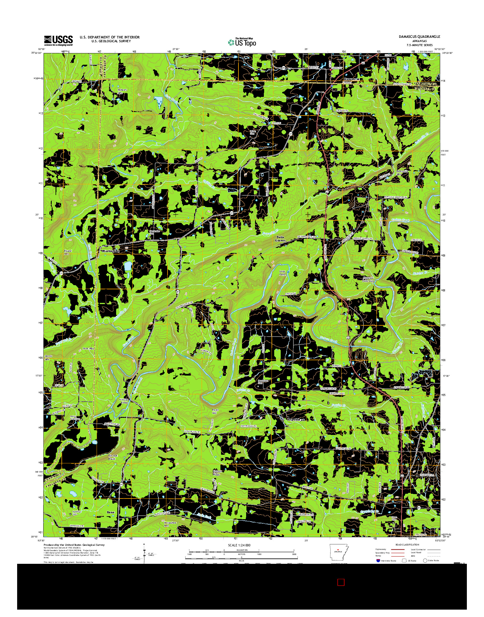 USGS US TOPO 7.5-MINUTE MAP FOR DAMASCUS, AR 2017