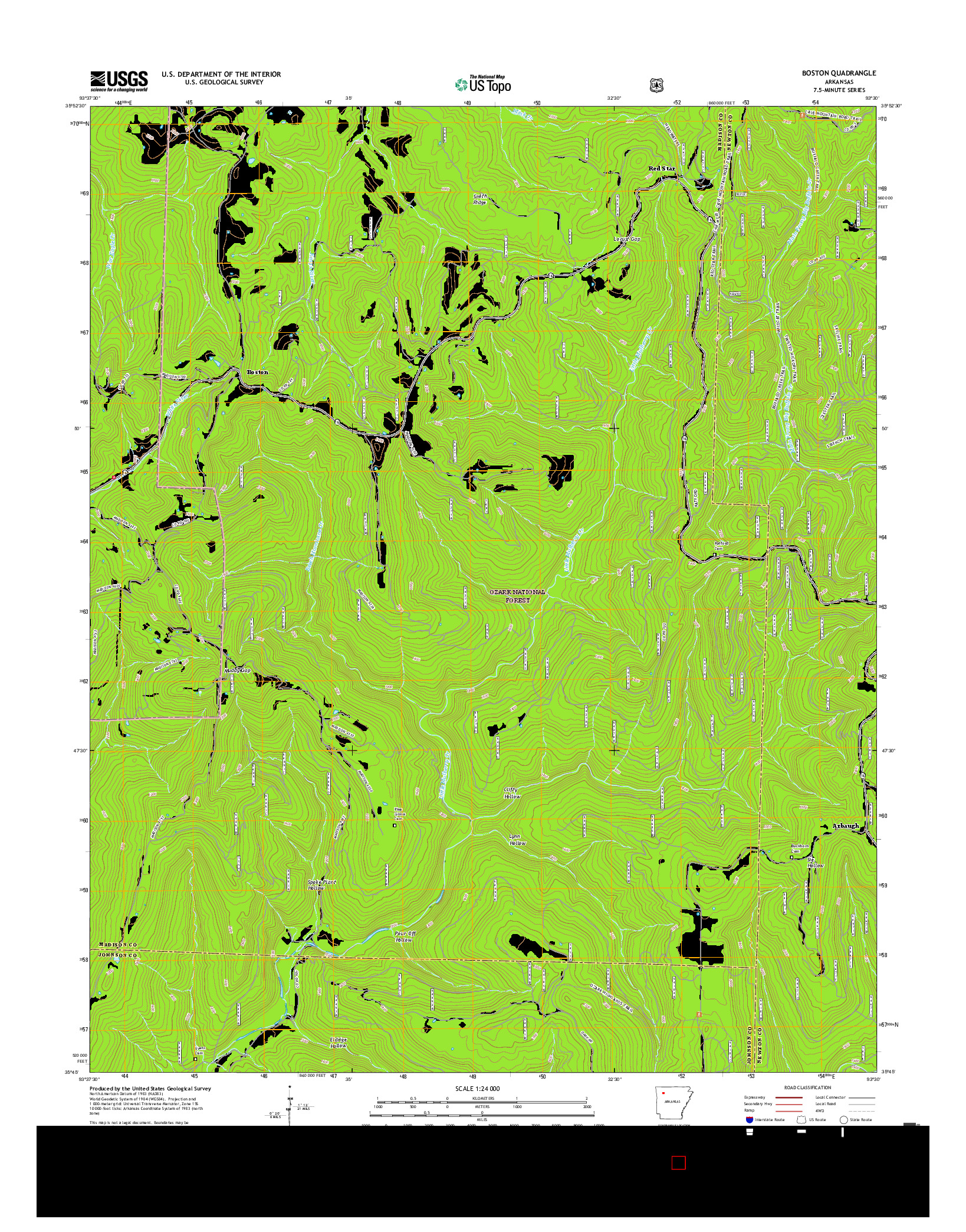 USGS US TOPO 7.5-MINUTE MAP FOR BOSTON, AR 2017