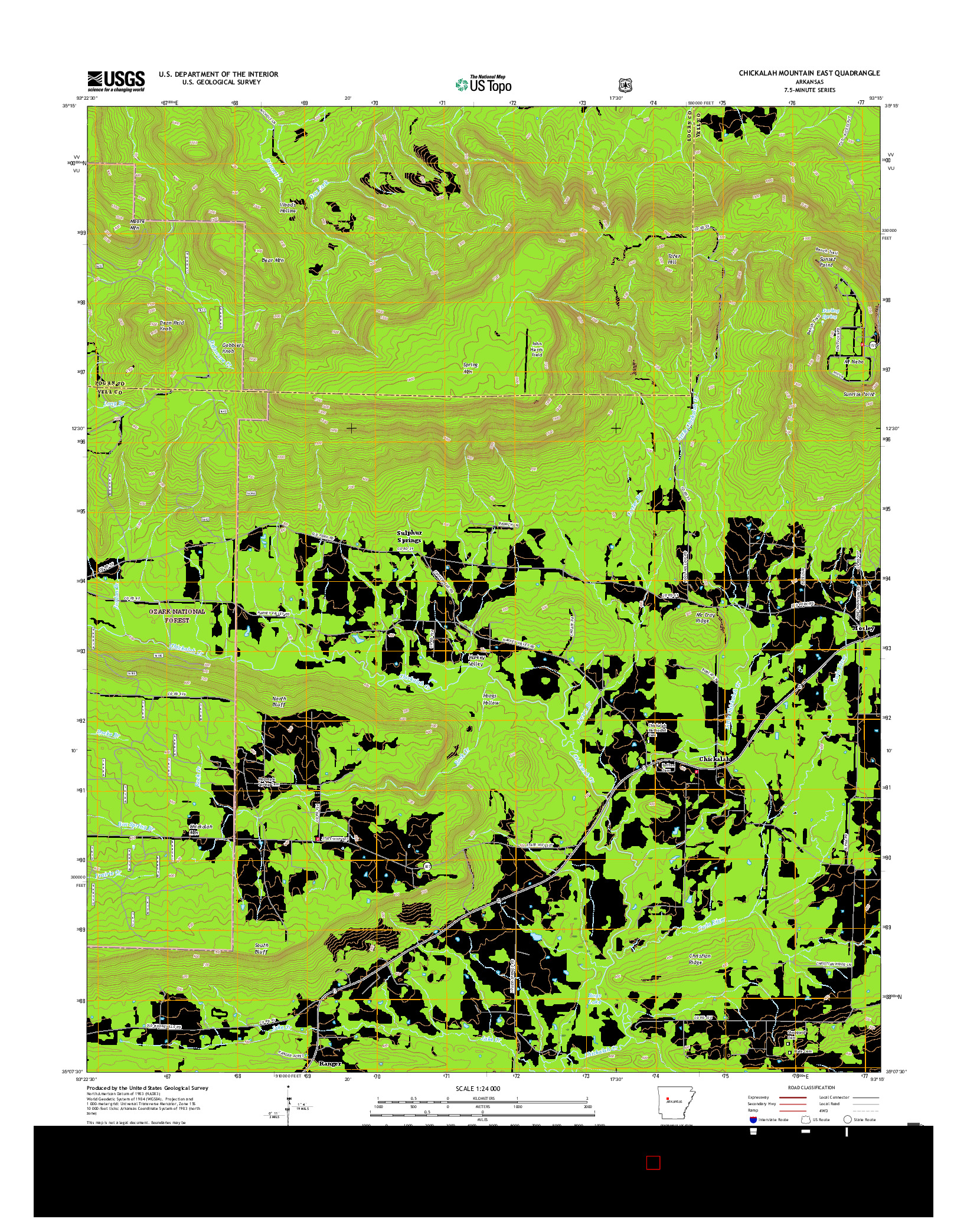 USGS US TOPO 7.5-MINUTE MAP FOR CHICKALAH MOUNTAIN EAST, AR 2017