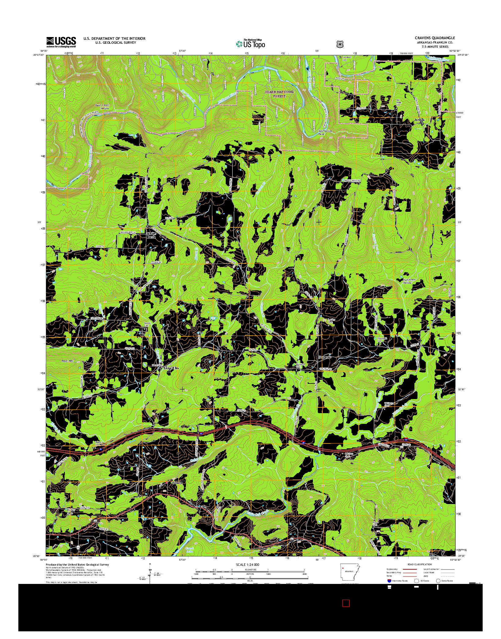 USGS US TOPO 7.5-MINUTE MAP FOR CRAVENS, AR 2017