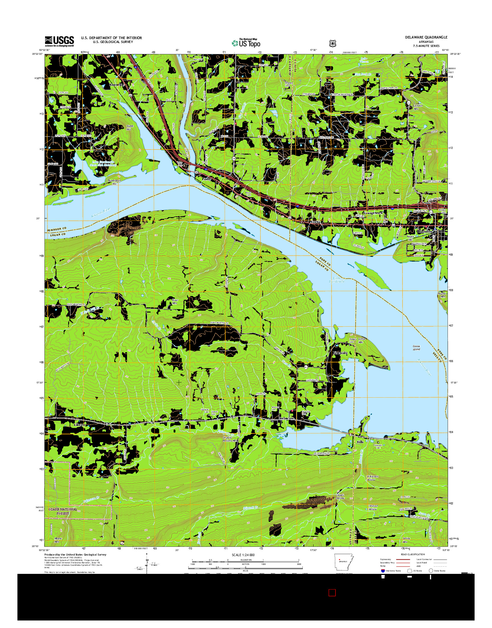 USGS US TOPO 7.5-MINUTE MAP FOR DELAWARE, AR 2017