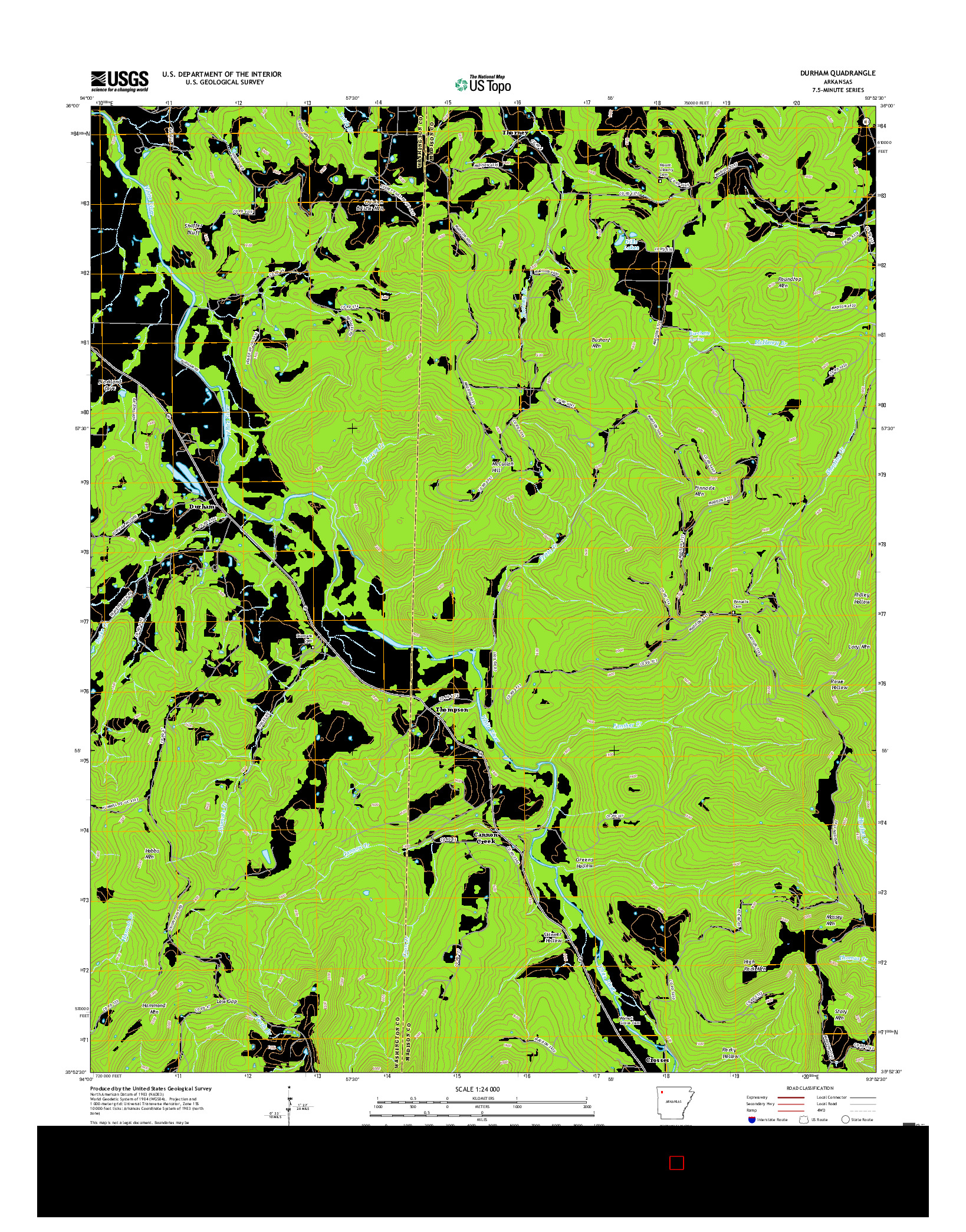 USGS US TOPO 7.5-MINUTE MAP FOR DURHAM, AR 2017