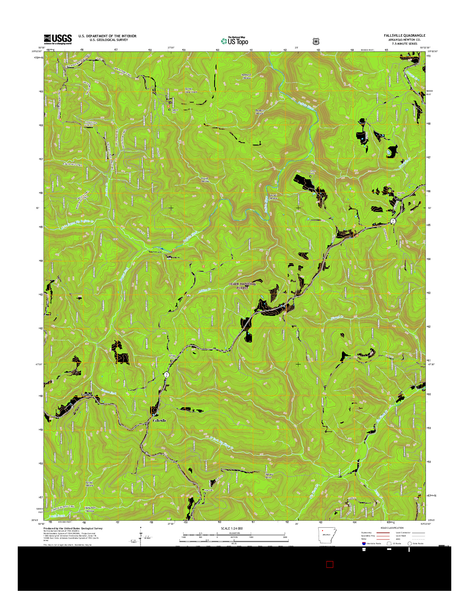 USGS US TOPO 7.5-MINUTE MAP FOR FALLSVILLE, AR 2017