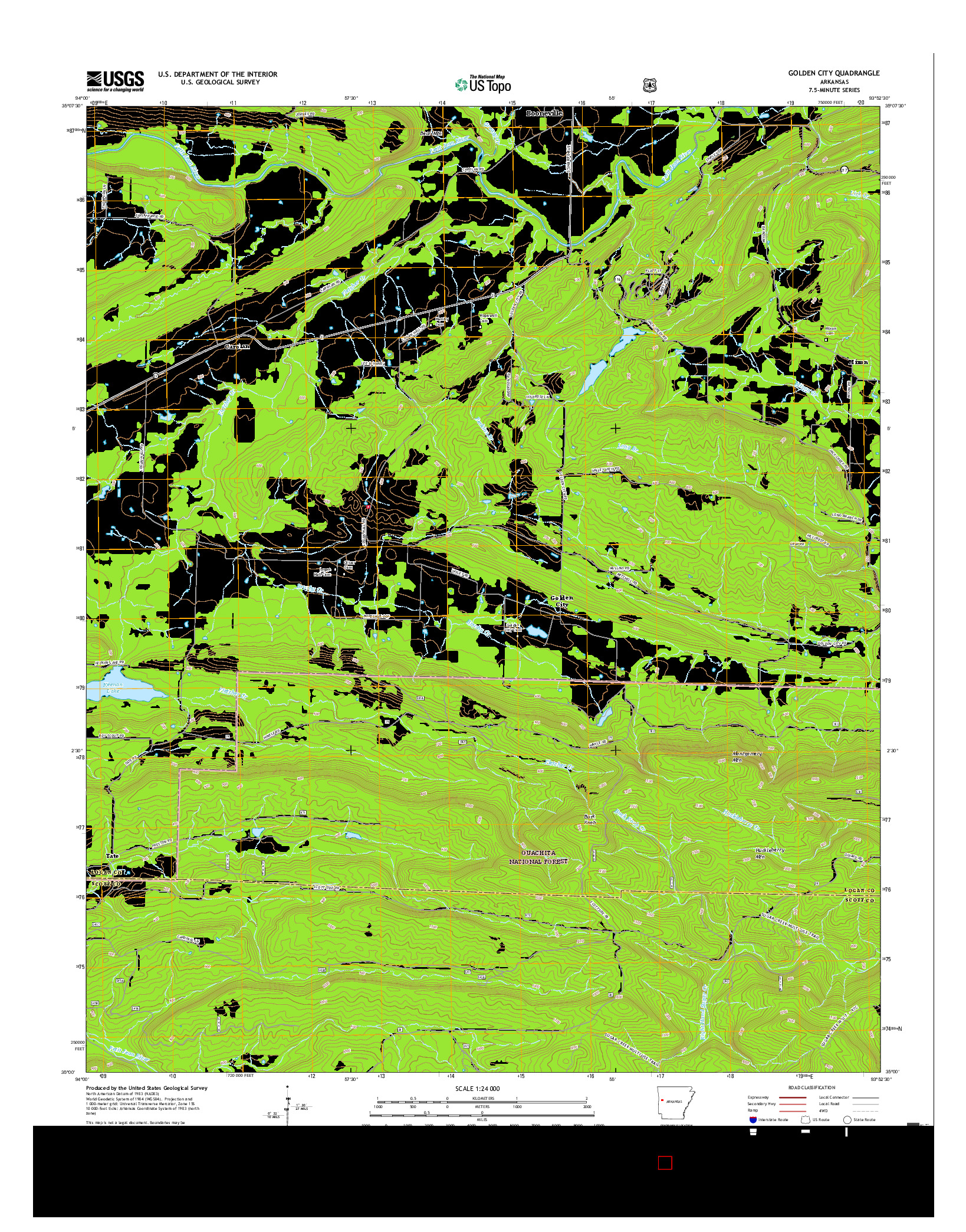 USGS US TOPO 7.5-MINUTE MAP FOR GOLDEN CITY, AR 2017