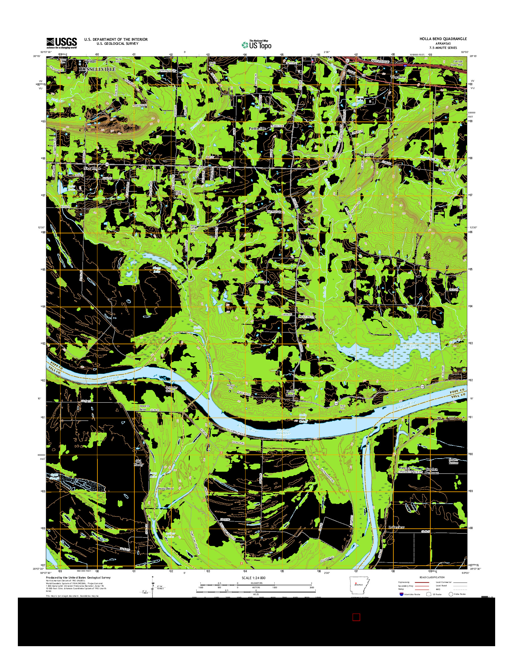 USGS US TOPO 7.5-MINUTE MAP FOR HOLLA BEND, AR 2017