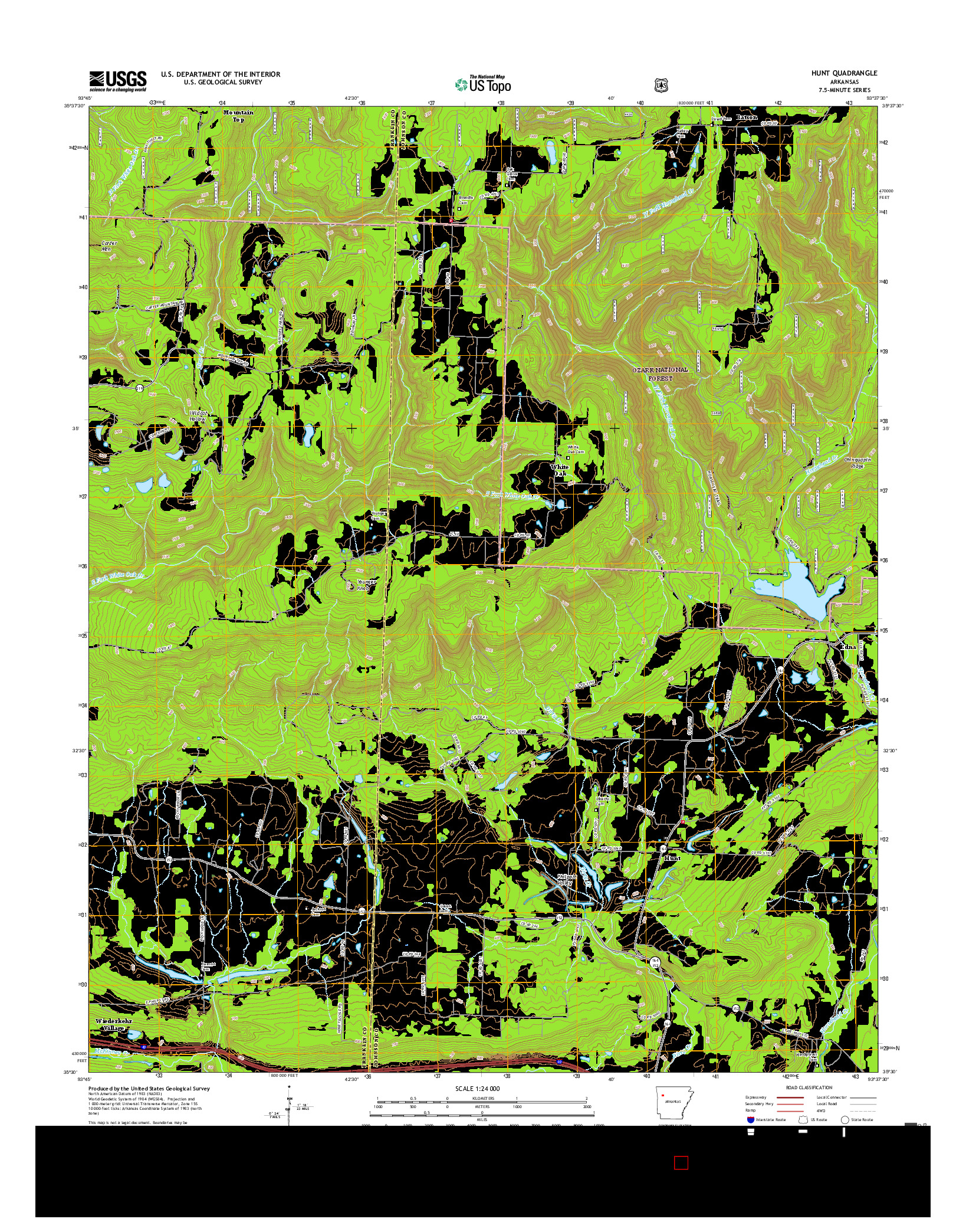 USGS US TOPO 7.5-MINUTE MAP FOR HUNT, AR 2017