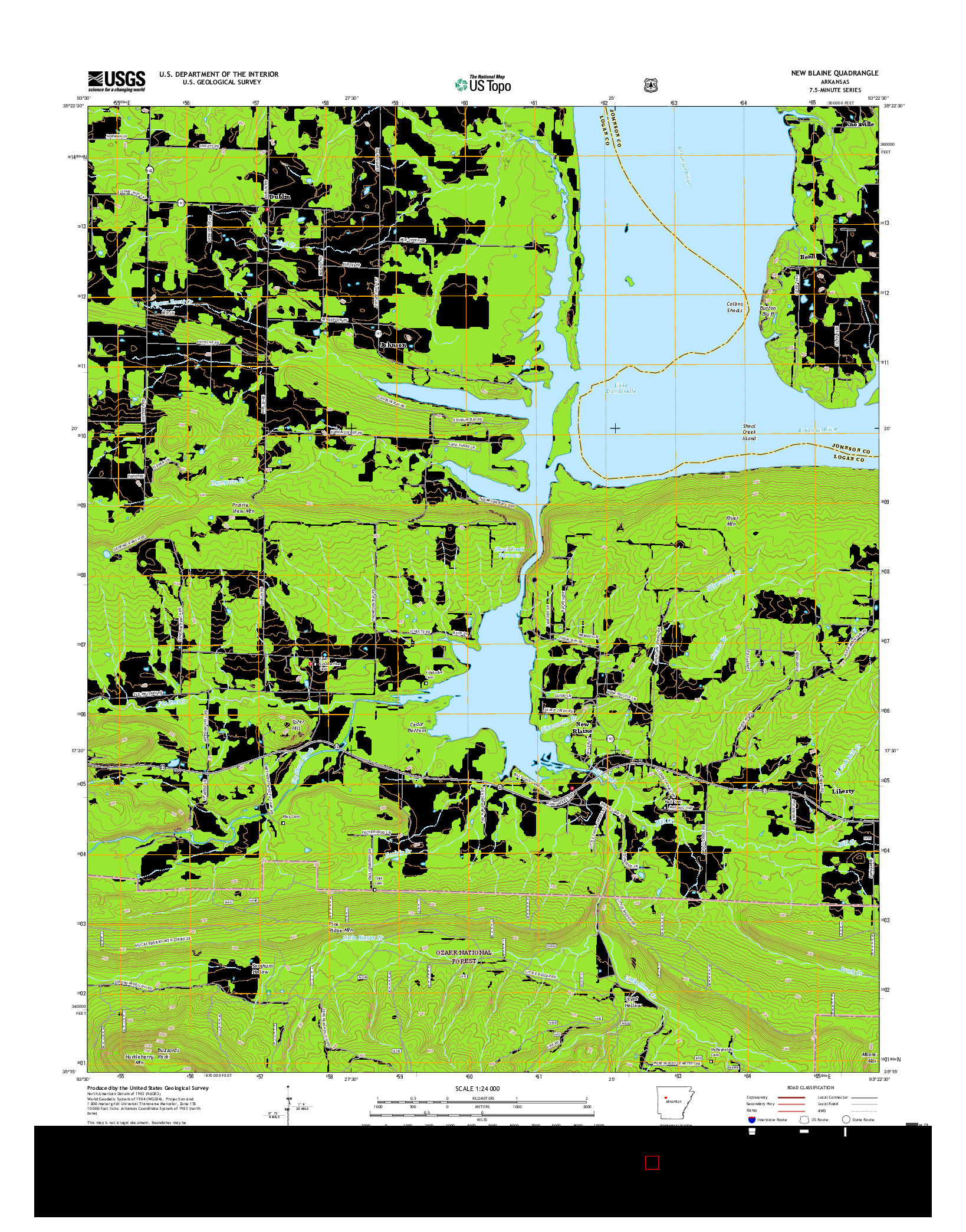 USGS US TOPO 7.5-MINUTE MAP FOR NEW BLAINE, AR 2017