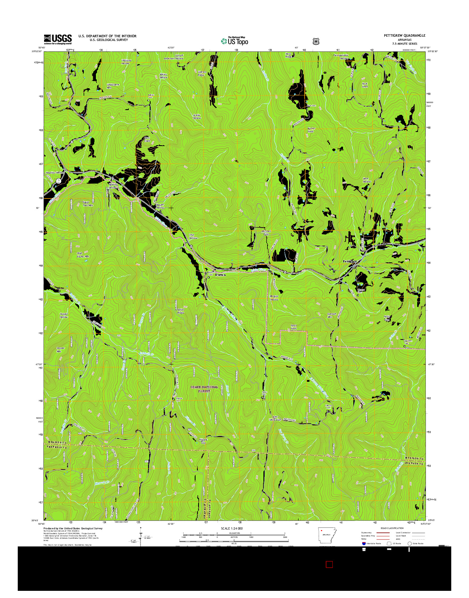 USGS US TOPO 7.5-MINUTE MAP FOR PETTIGREW, AR 2017