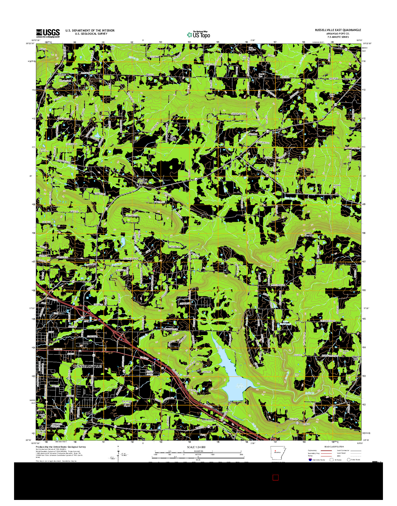 USGS US TOPO 7.5-MINUTE MAP FOR RUSSELLVILLE EAST, AR 2017