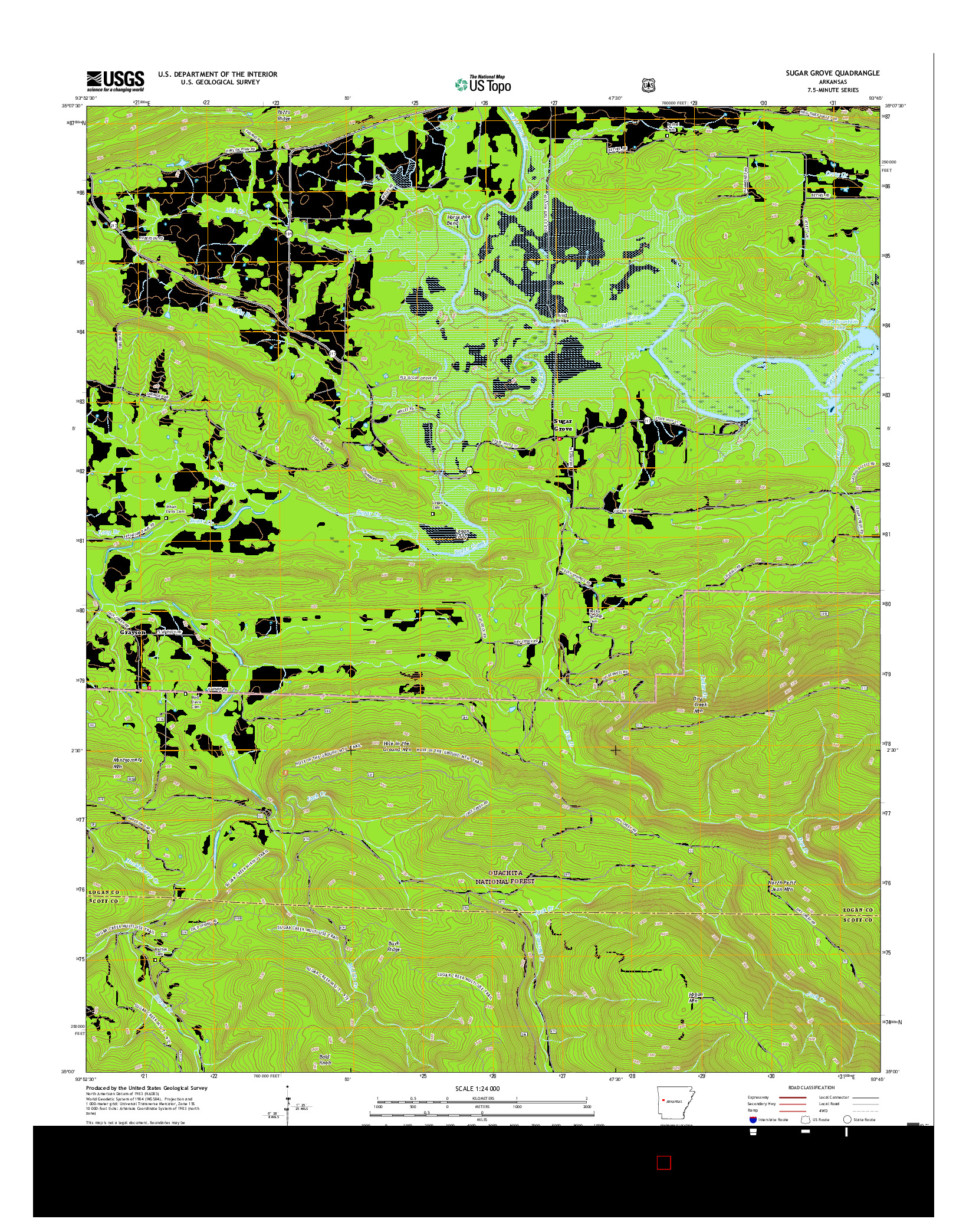 USGS US TOPO 7.5-MINUTE MAP FOR SUGAR GROVE, AR 2017