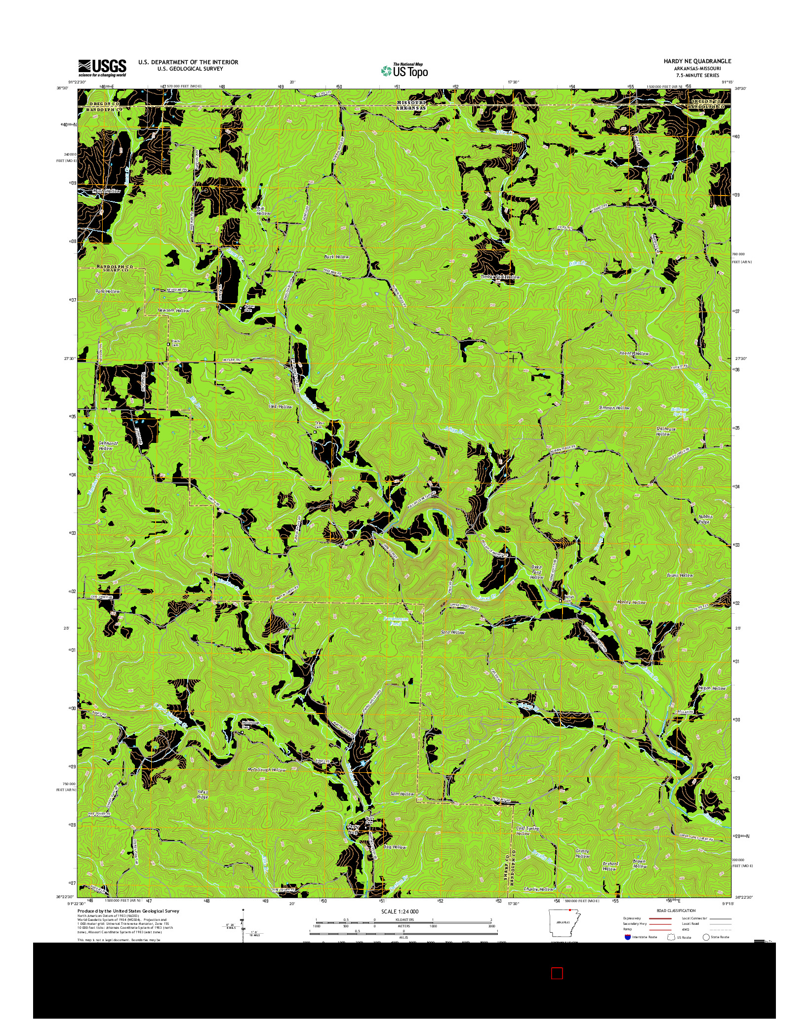 USGS US TOPO 7.5-MINUTE MAP FOR HARDY NE, AR-MO 2017