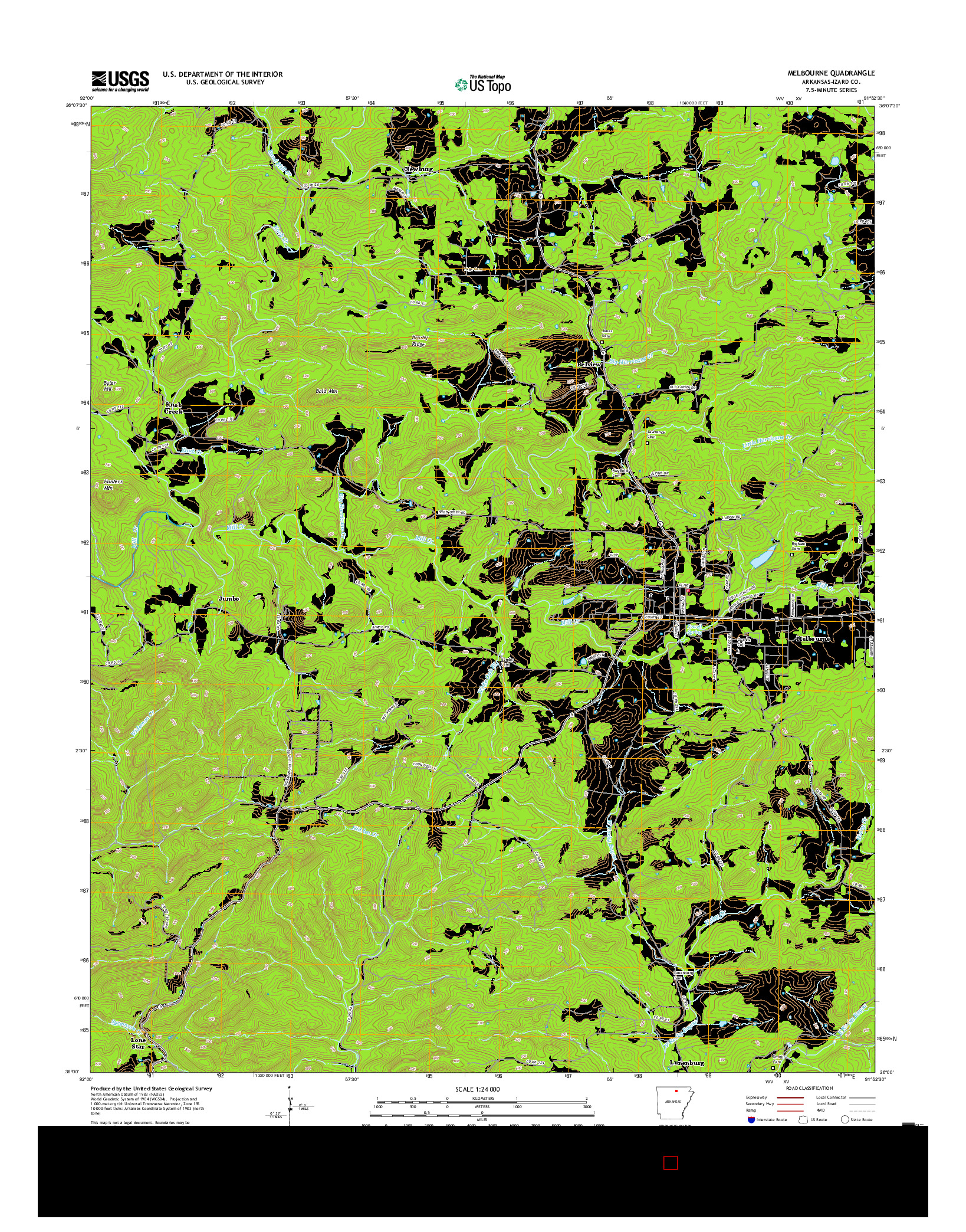 USGS US TOPO 7.5-MINUTE MAP FOR MELBOURNE, AR 2017