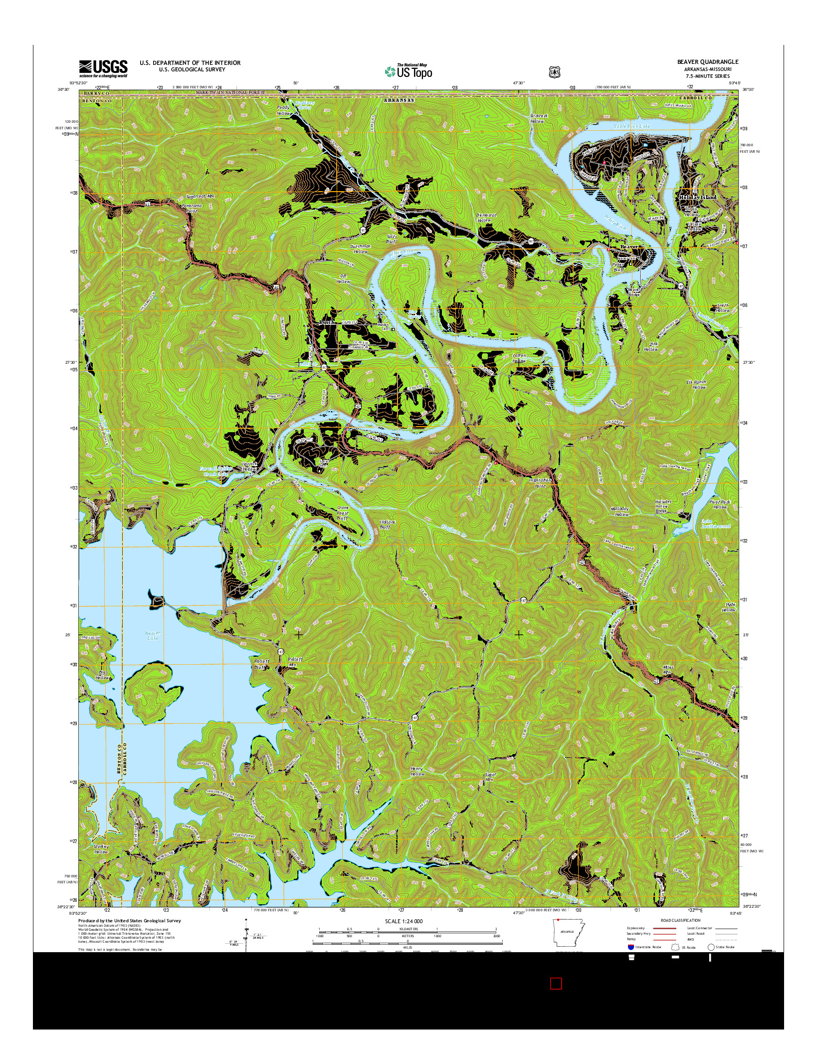 USGS US TOPO 7.5-MINUTE MAP FOR BEAVER, AR-MO 2017