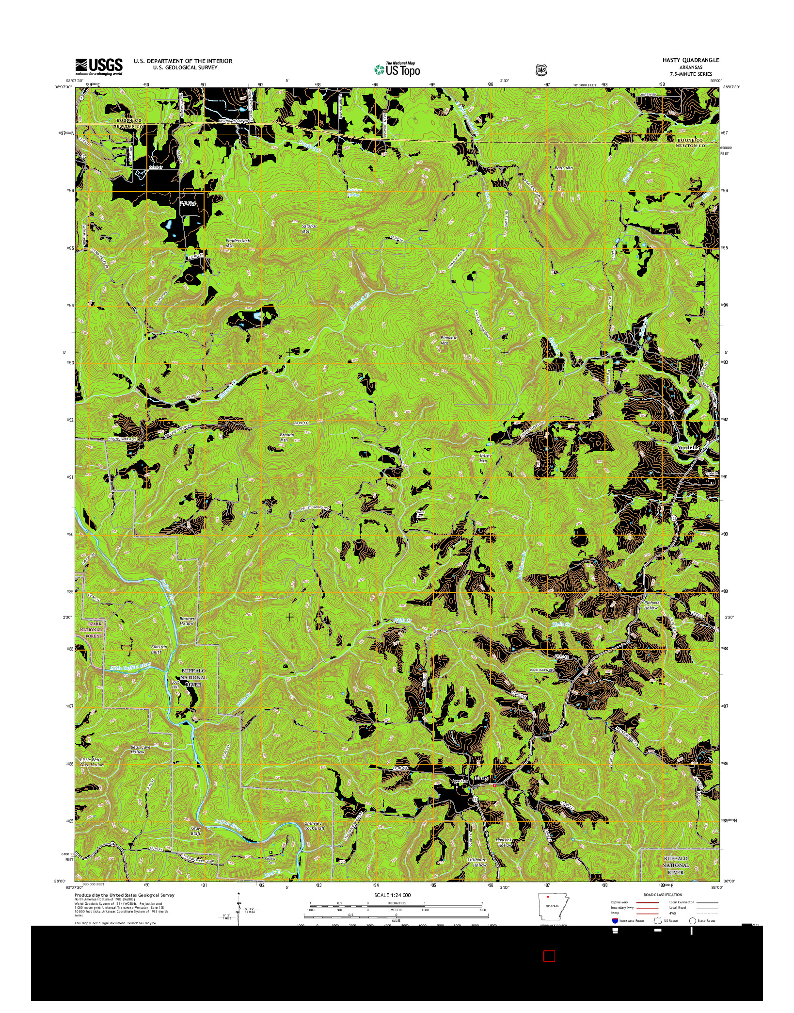 USGS US TOPO 7.5-MINUTE MAP FOR HASTY, AR 2017