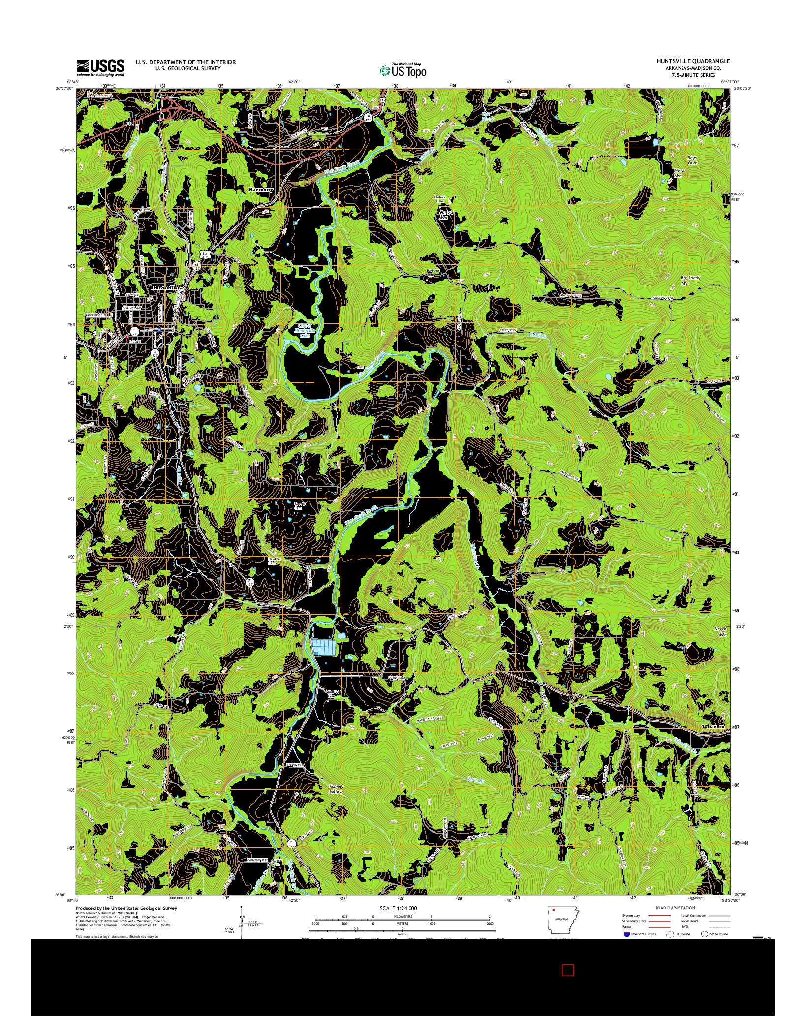 USGS US TOPO 7.5-MINUTE MAP FOR HUNTSVILLE, AR 2017