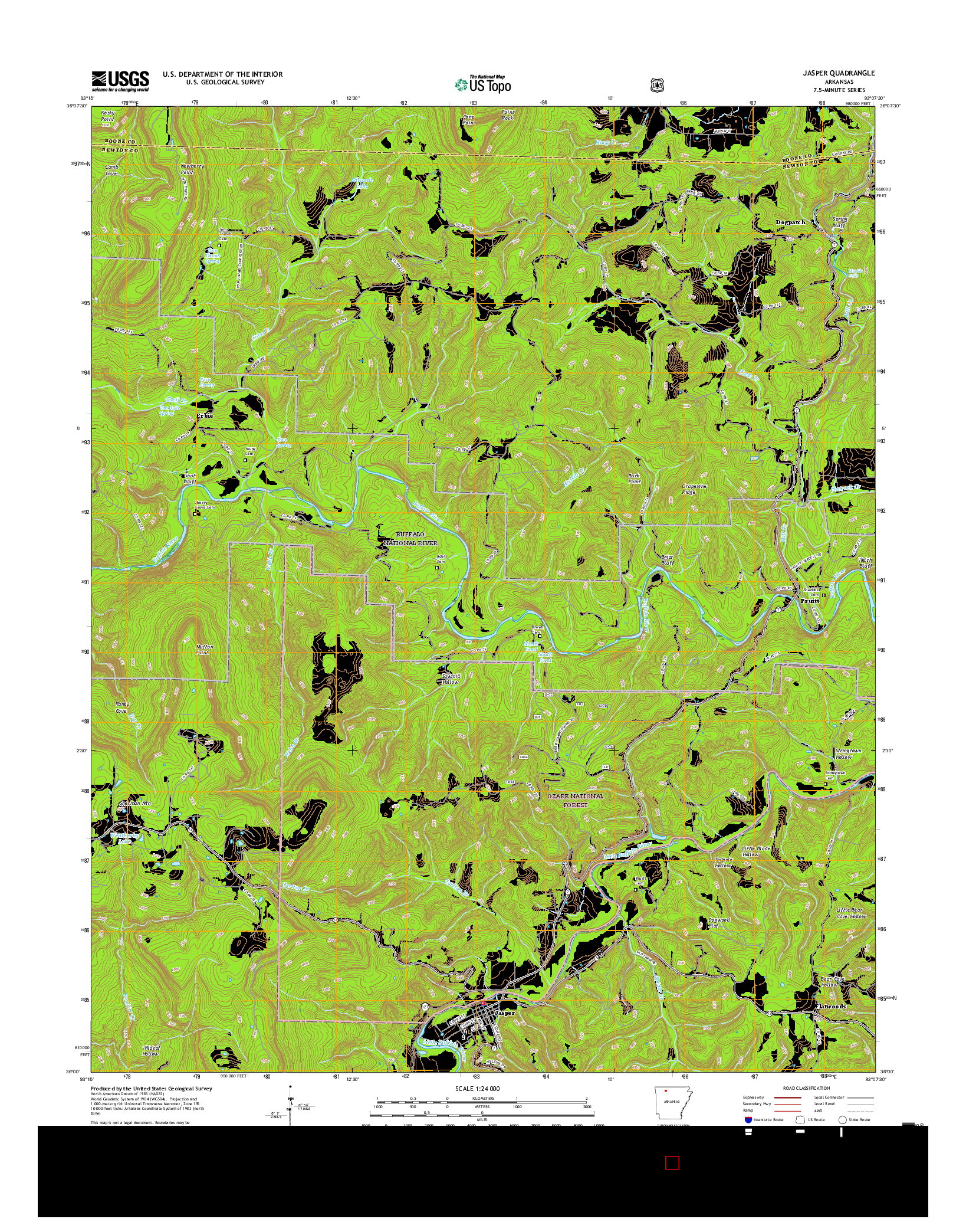 USGS US TOPO 7.5-MINUTE MAP FOR JASPER, AR 2017