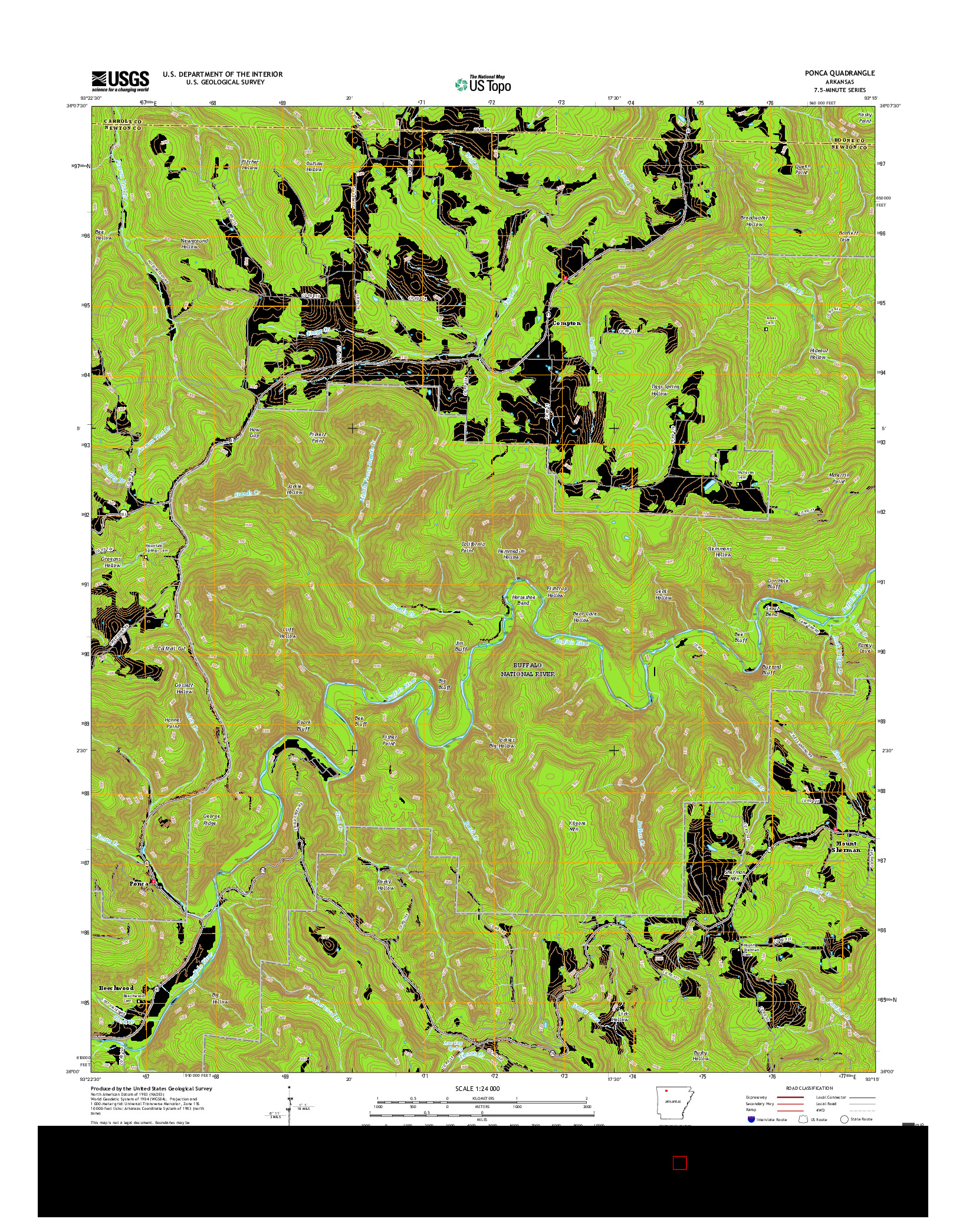 USGS US TOPO 7.5-MINUTE MAP FOR PONCA, AR 2017