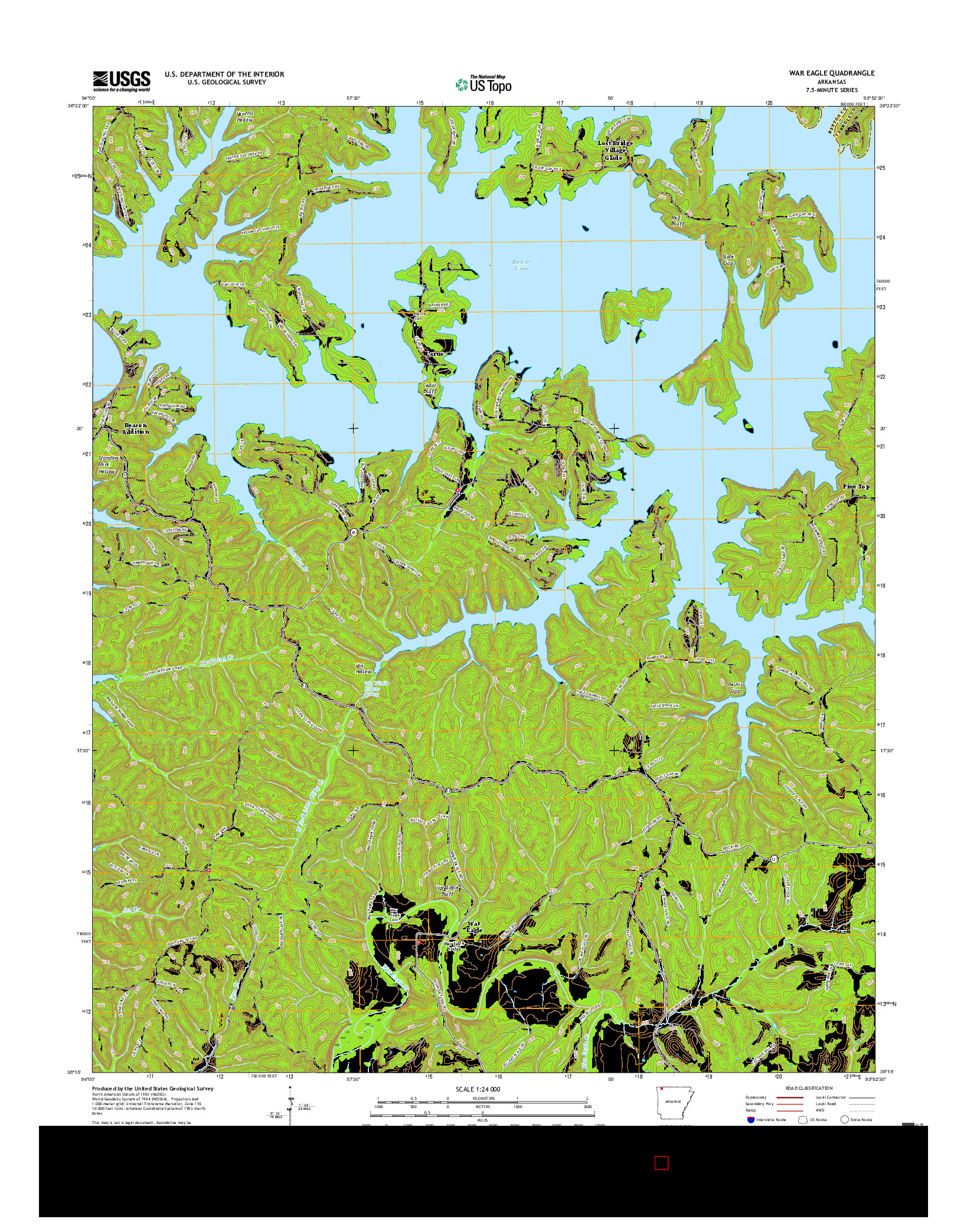 USGS US TOPO 7.5-MINUTE MAP FOR WAR EAGLE, AR 2017