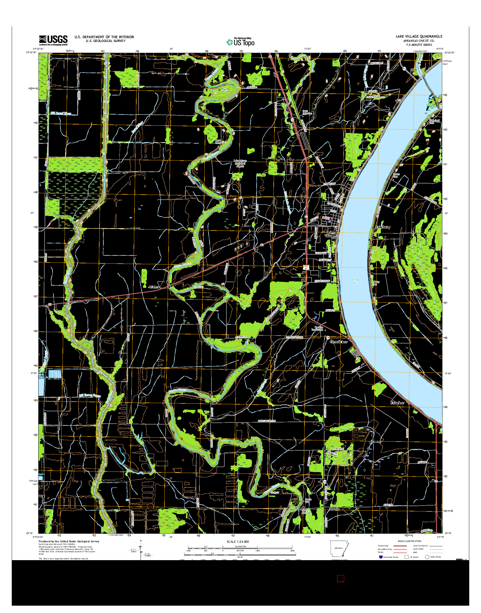 USGS US TOPO 7.5-MINUTE MAP FOR LAKE VILLAGE, AR 2017