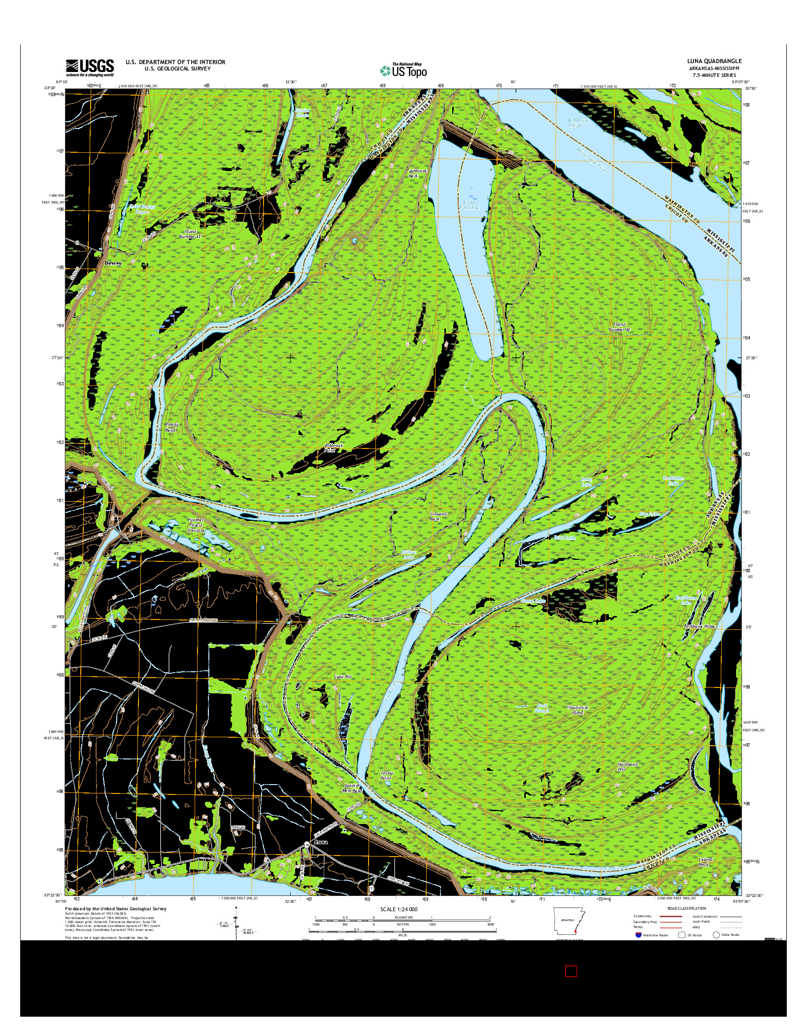 USGS US TOPO 7.5-MINUTE MAP FOR LUNA, AR-MS 2017