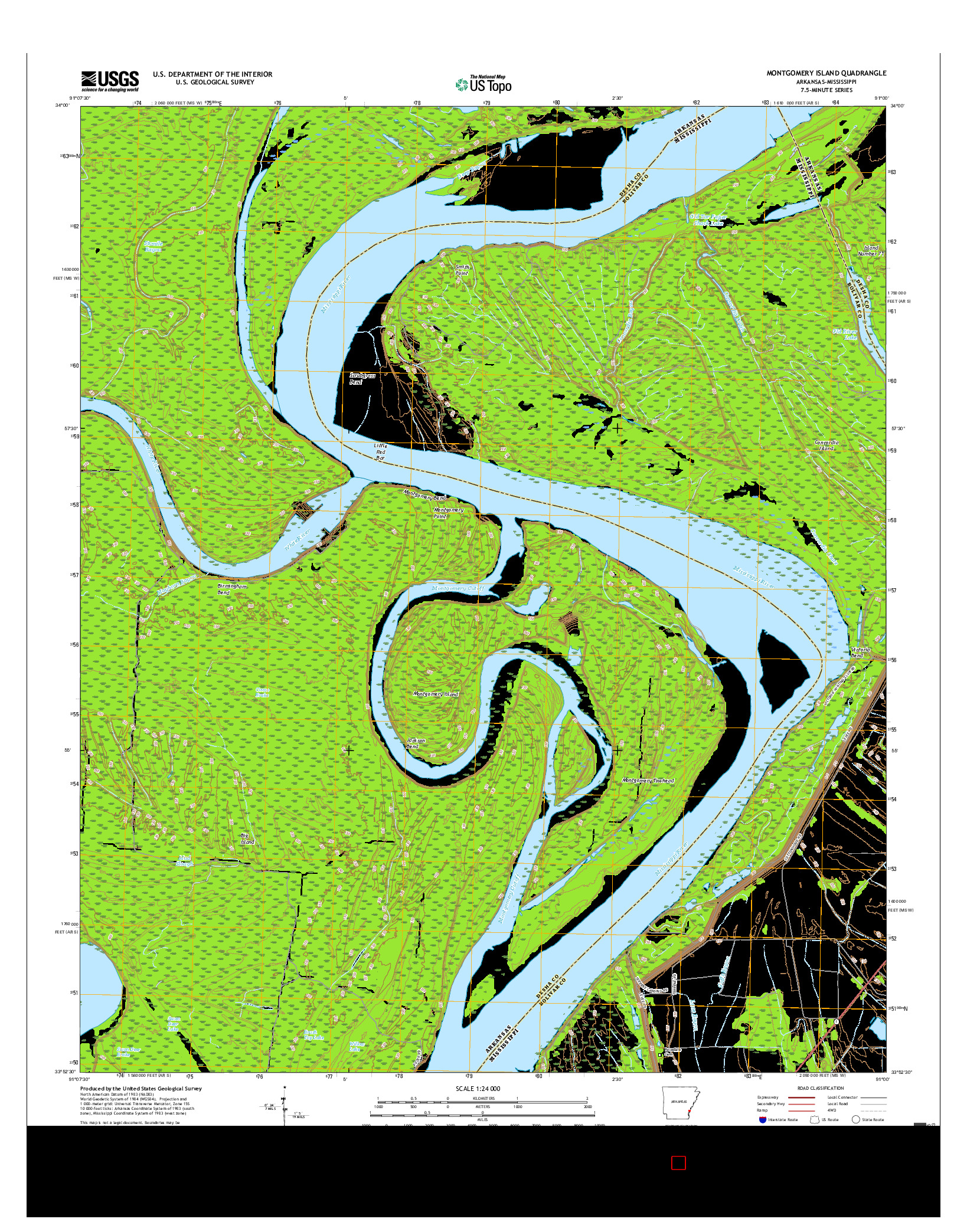 USGS US TOPO 7.5-MINUTE MAP FOR MONTGOMERY ISLAND, AR-MS 2017