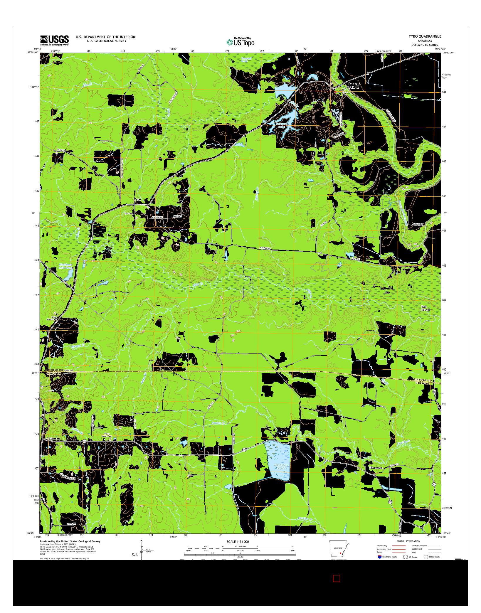 USGS US TOPO 7.5-MINUTE MAP FOR TYRO, AR 2017