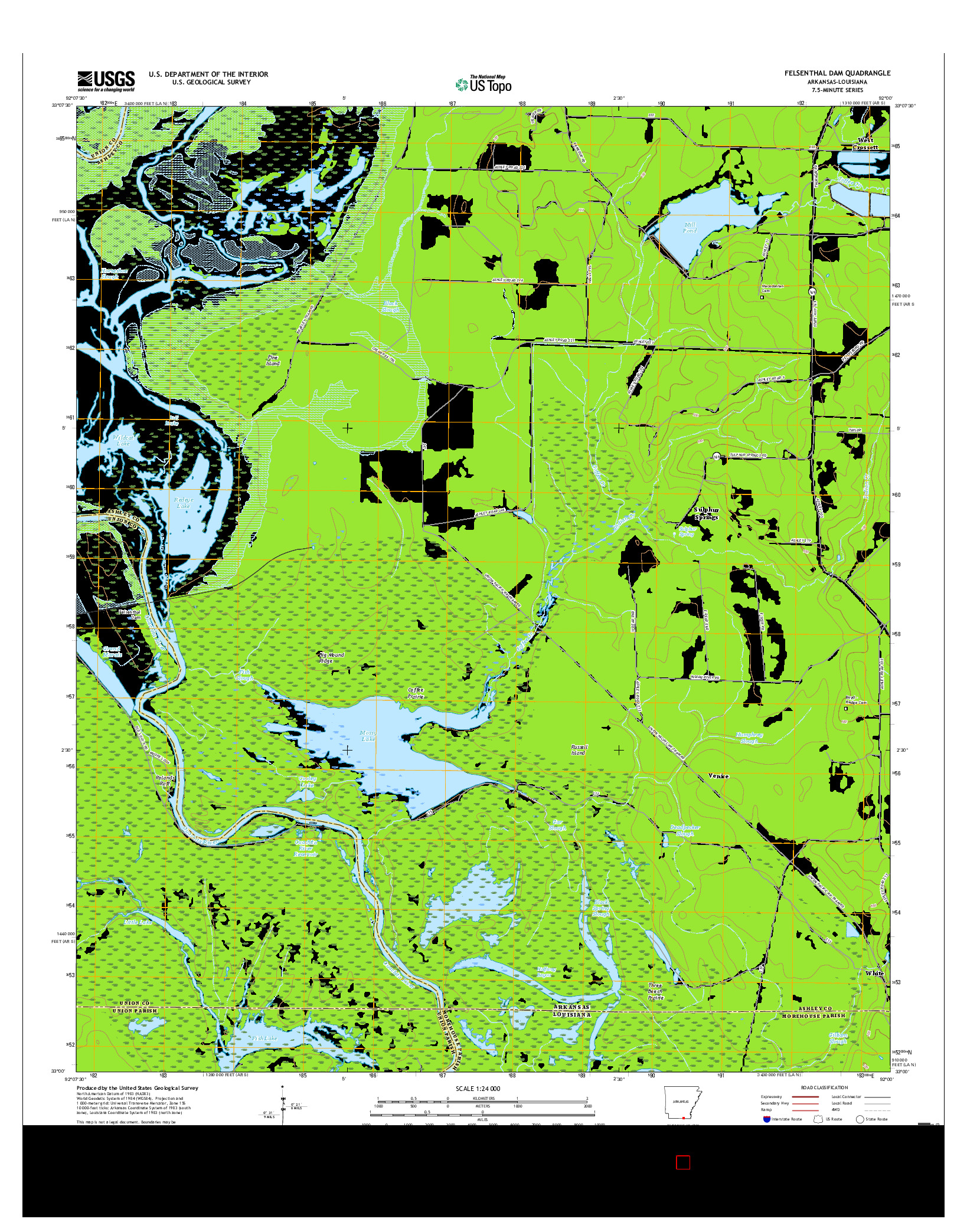 USGS US TOPO 7.5-MINUTE MAP FOR FELSENTHAL DAM, AR-LA 2017